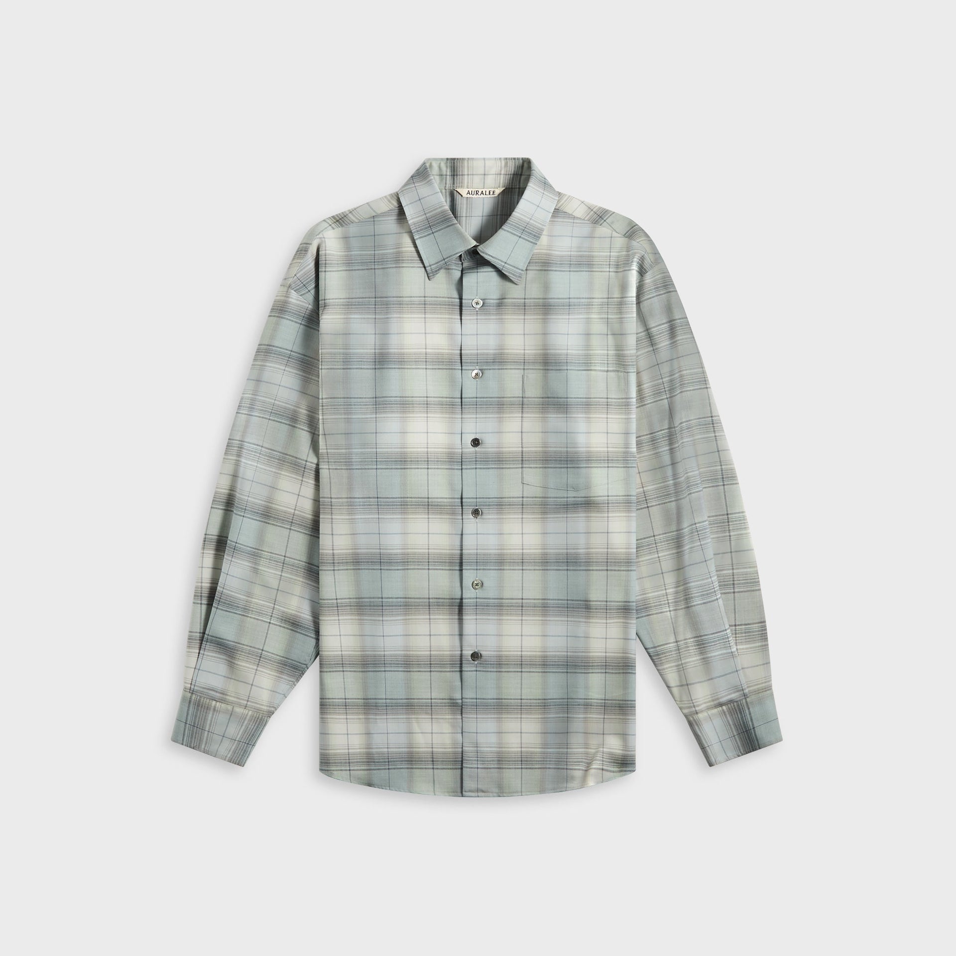 Chemise à carreaux Auralee en laine ultra-légère - Carreaux bleus et verts
