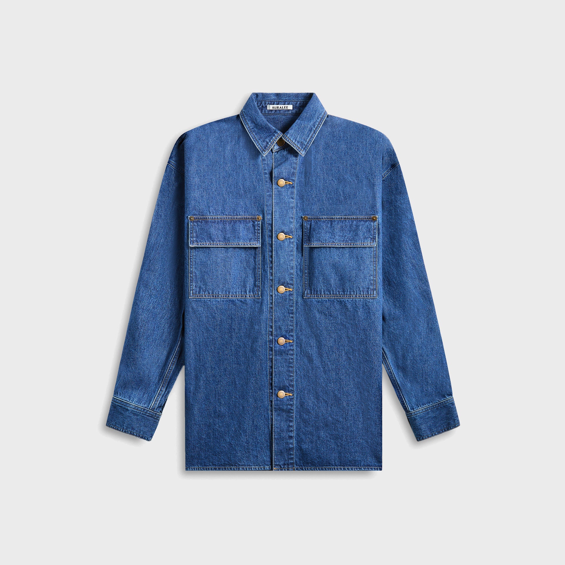 Chemise en denim Auralee Selvedge Light OZ - Indigo délavé moyen