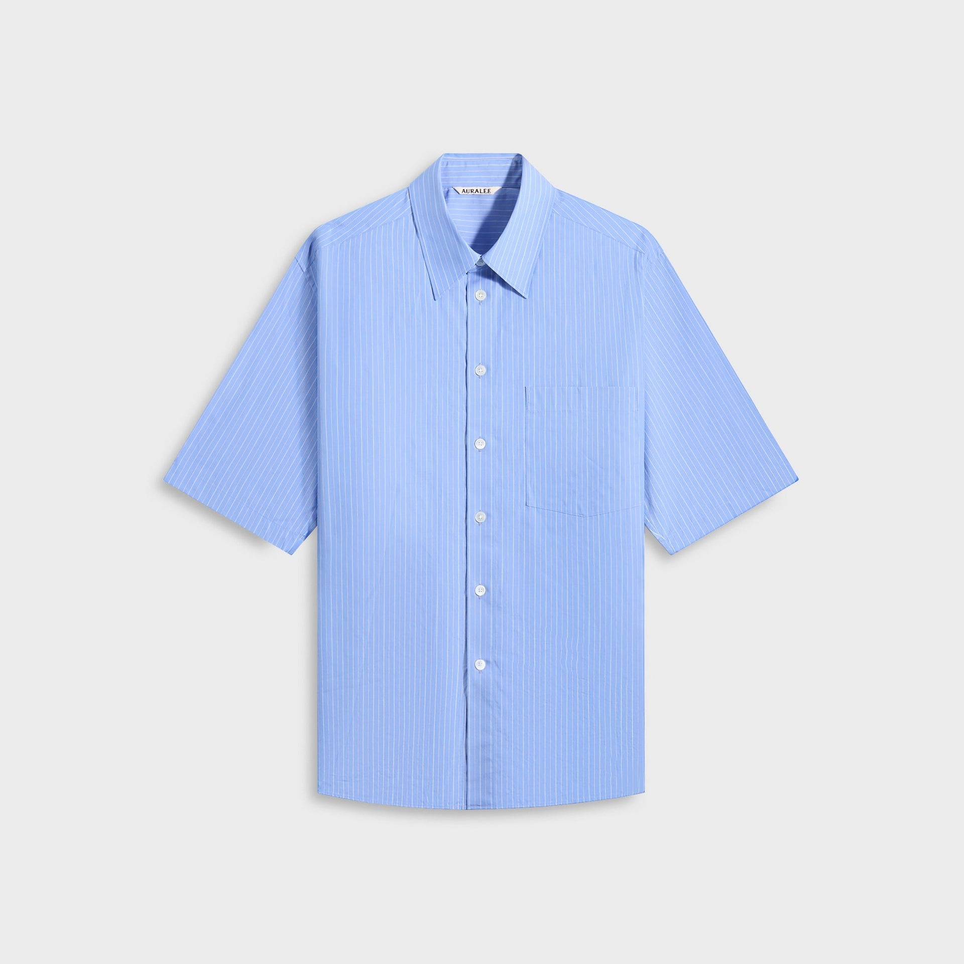 Chemise à manches courtes rayée en tissu Auralee Suvin High Count - Rayures bleues