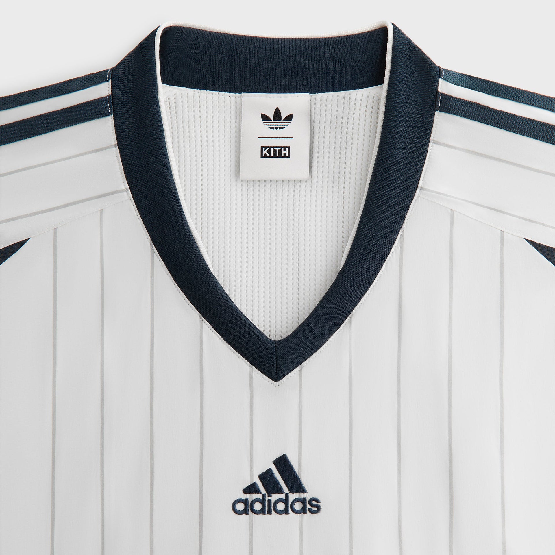 Kith for adidas Football Pinstripe Long Sleeve V-Neck - White