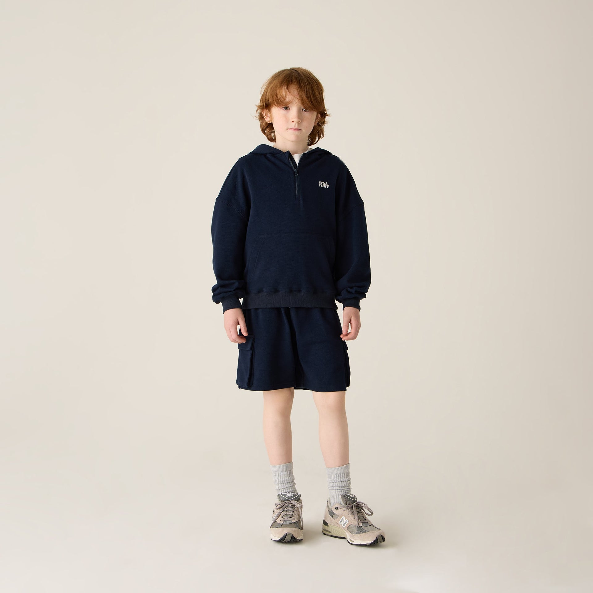 Kith Kids Waffle Nelson Quarter Zip Hoodie - Nocturnal