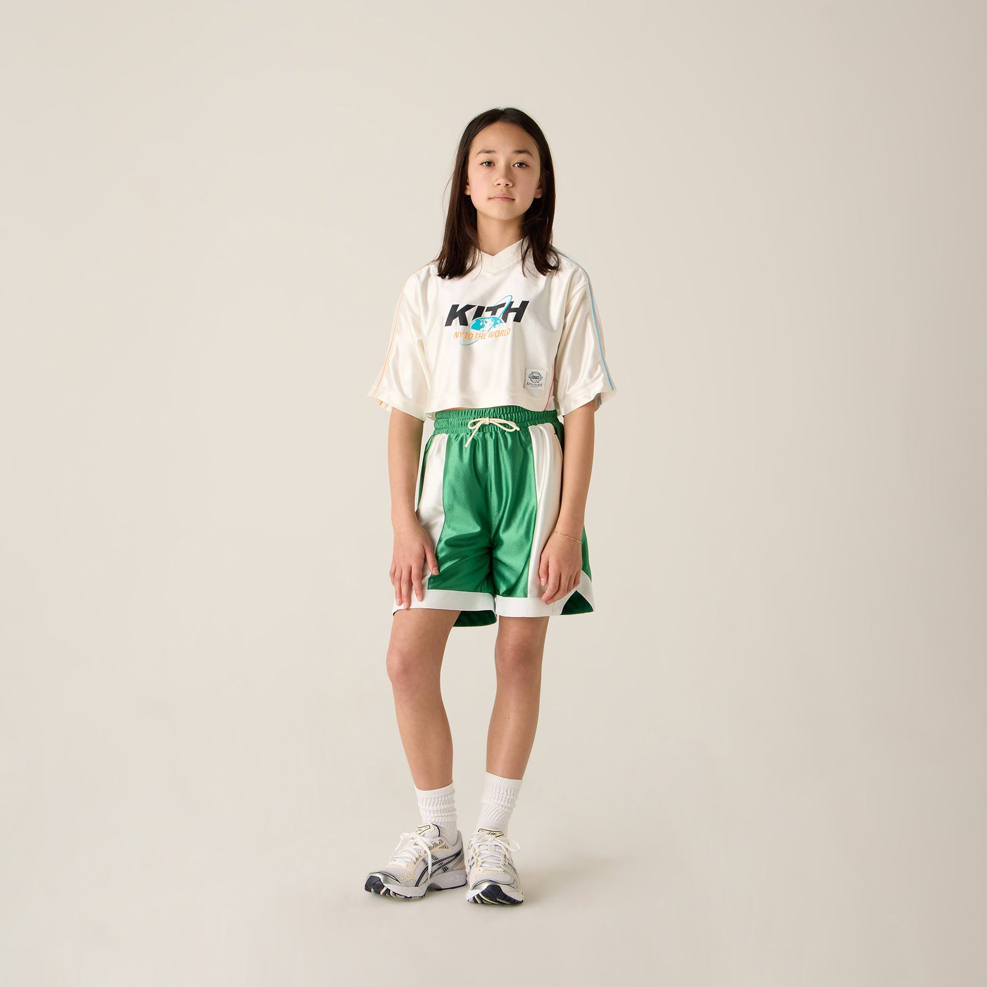 Kith Kids NY to the World Unisphere Faille Crop Jersey - Sandrift