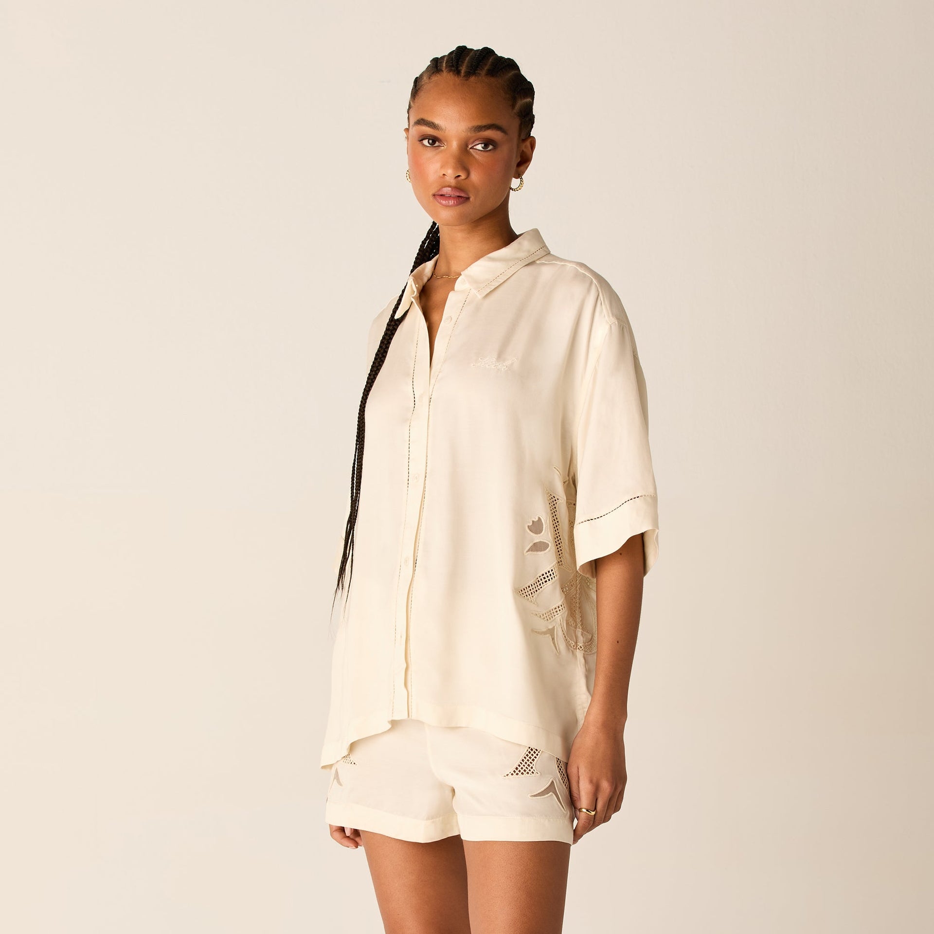 Kith Women Mari Broderie Crest Shirt - Waffle