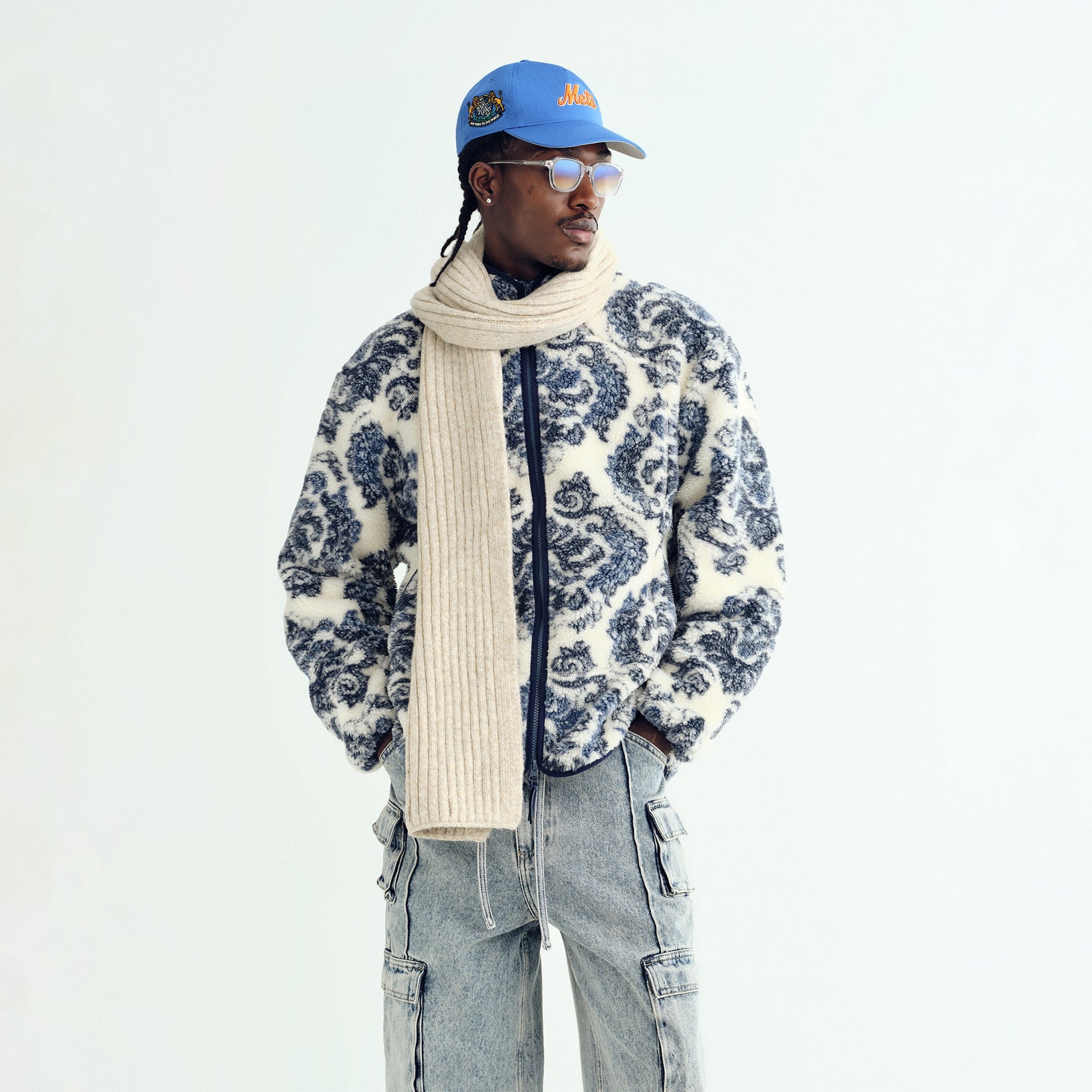 Kith Damask Floral Sherpa Harper Jacket - Sandrift