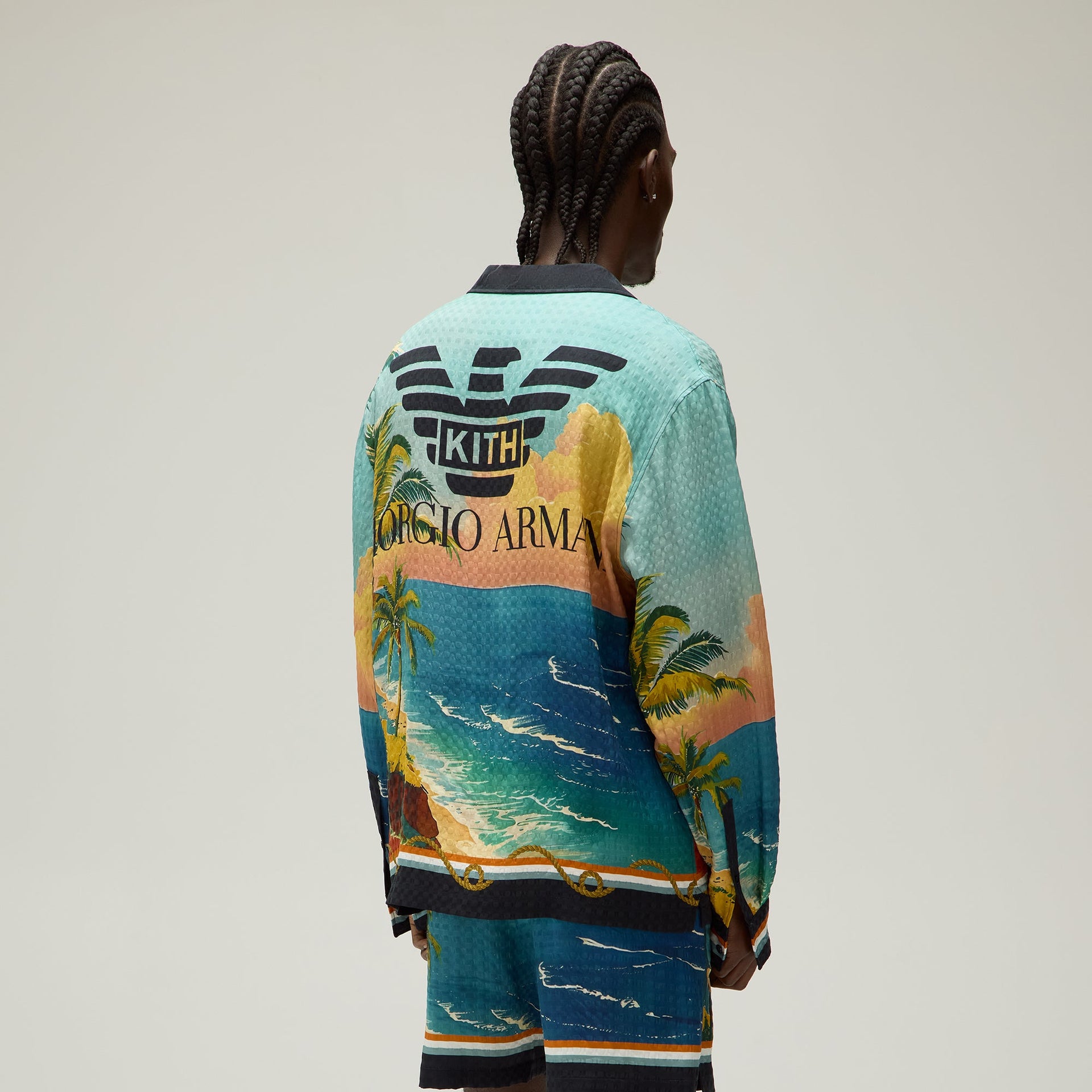 Giorgio Armani & Kith Ornamental Print Long Sleeve Thompson Camp Collar Shirt - Multi