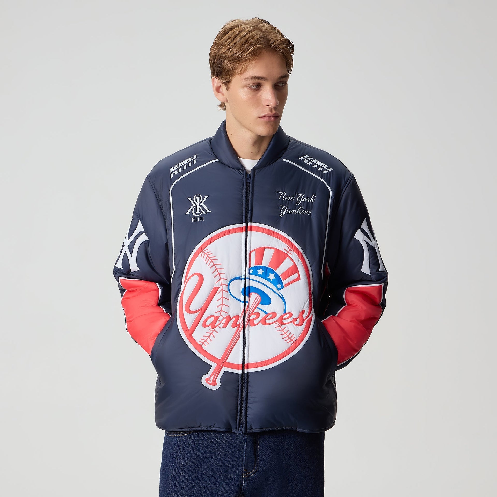 Kith for the New York Yankees Zip Brixton Puffed Shirt Jacket - Nocturnal