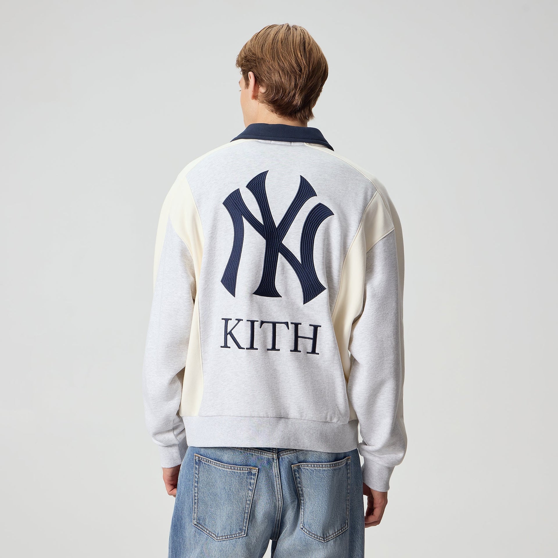 Kith for the New York Yankees Paneled Nelson Rugby - Light Heather Grey