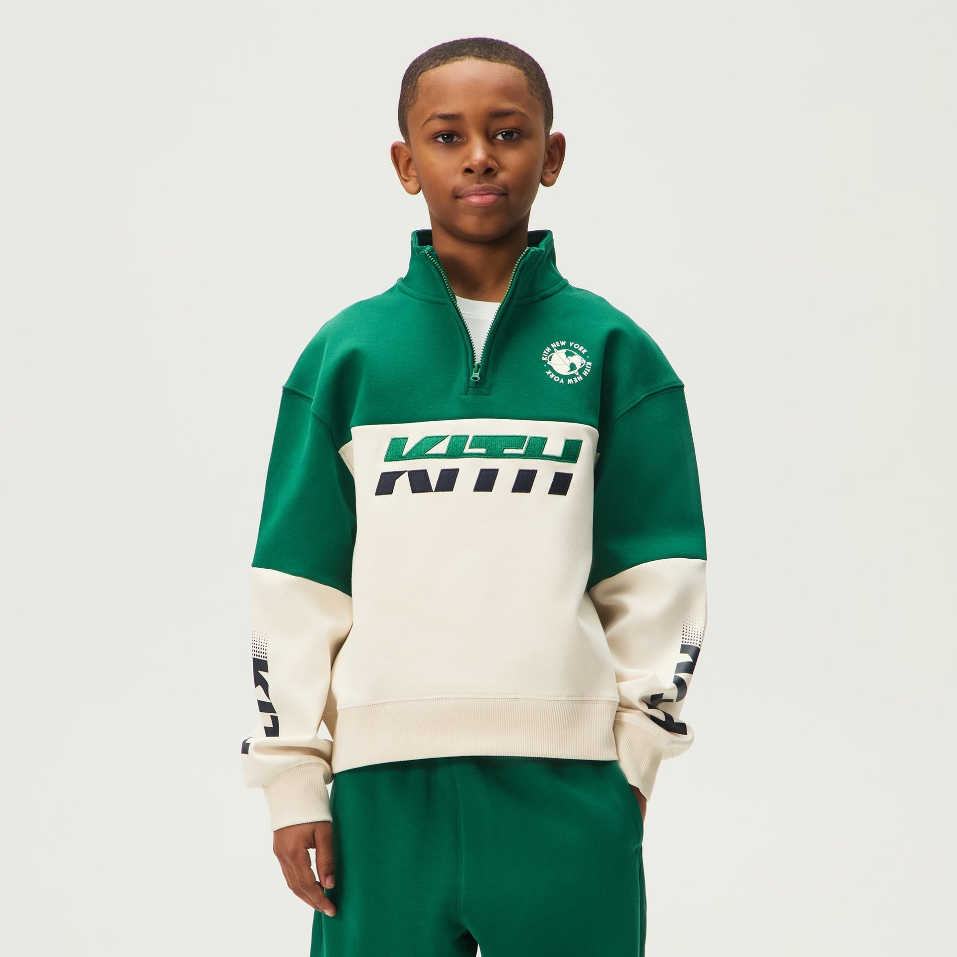 Kith Kids Logo Blocked Hunter Quarter Zip - Newt