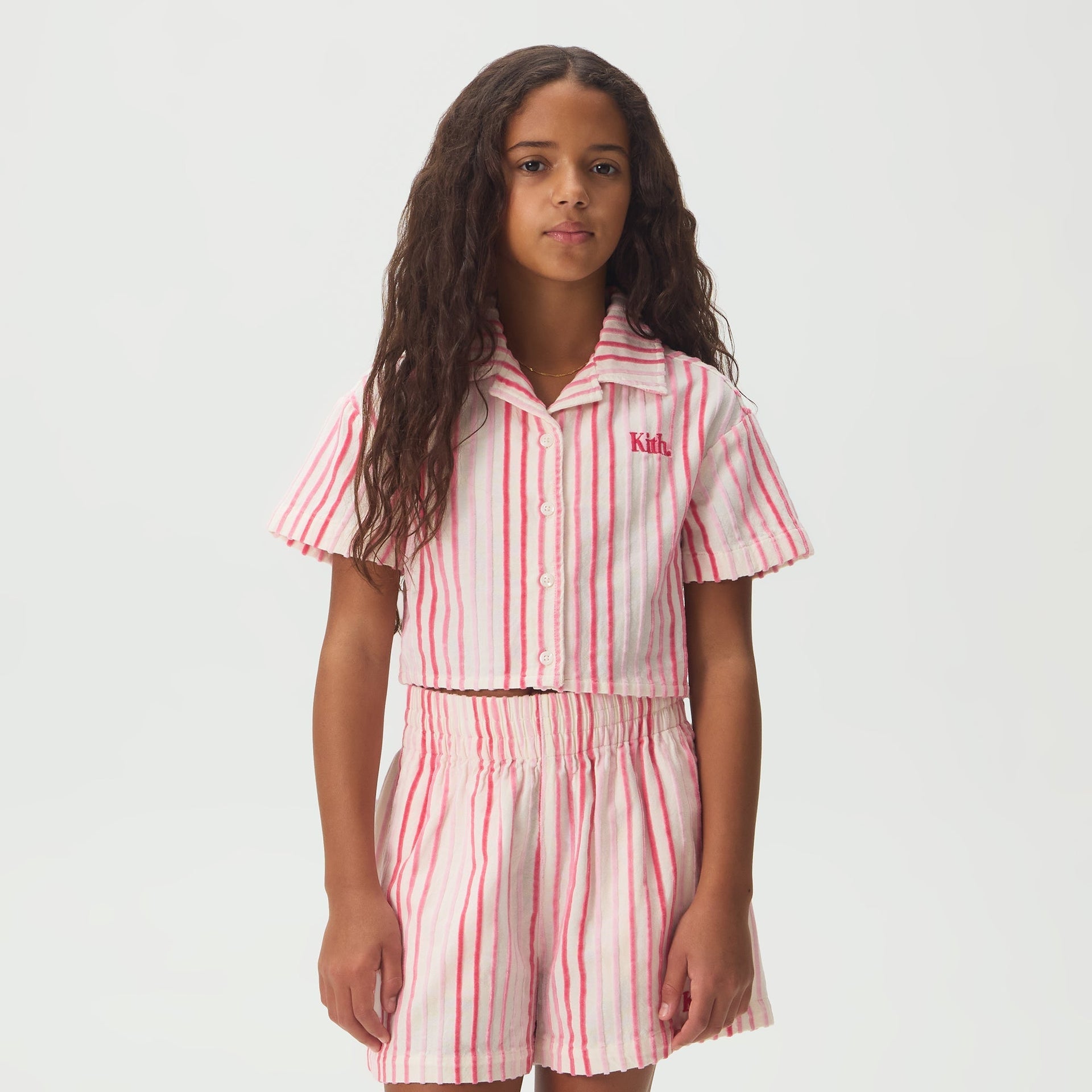 Kith Kids Jayda Chenille Stripe Cropped Shirt - Protea - PH