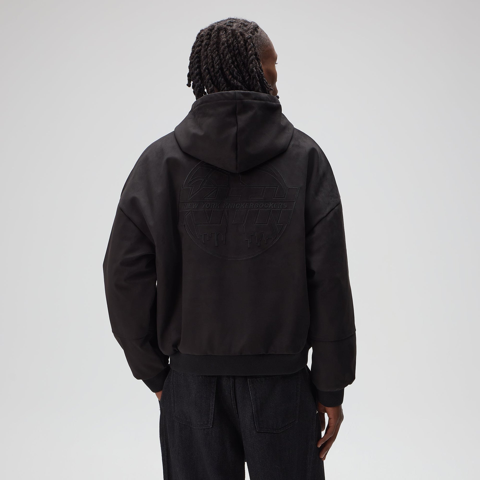 Kith for the New York Knicks Tonal Microsuede Cropped Braxton Hoodie - Black