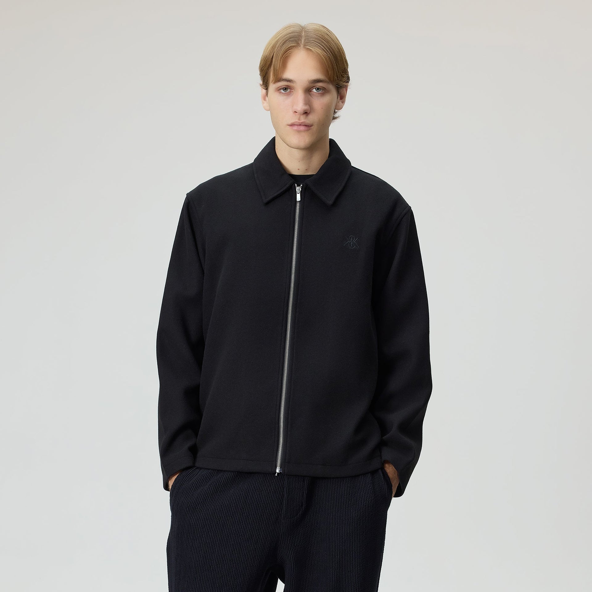 Kith Felted Jersey Lane Coaches Jacket - Black