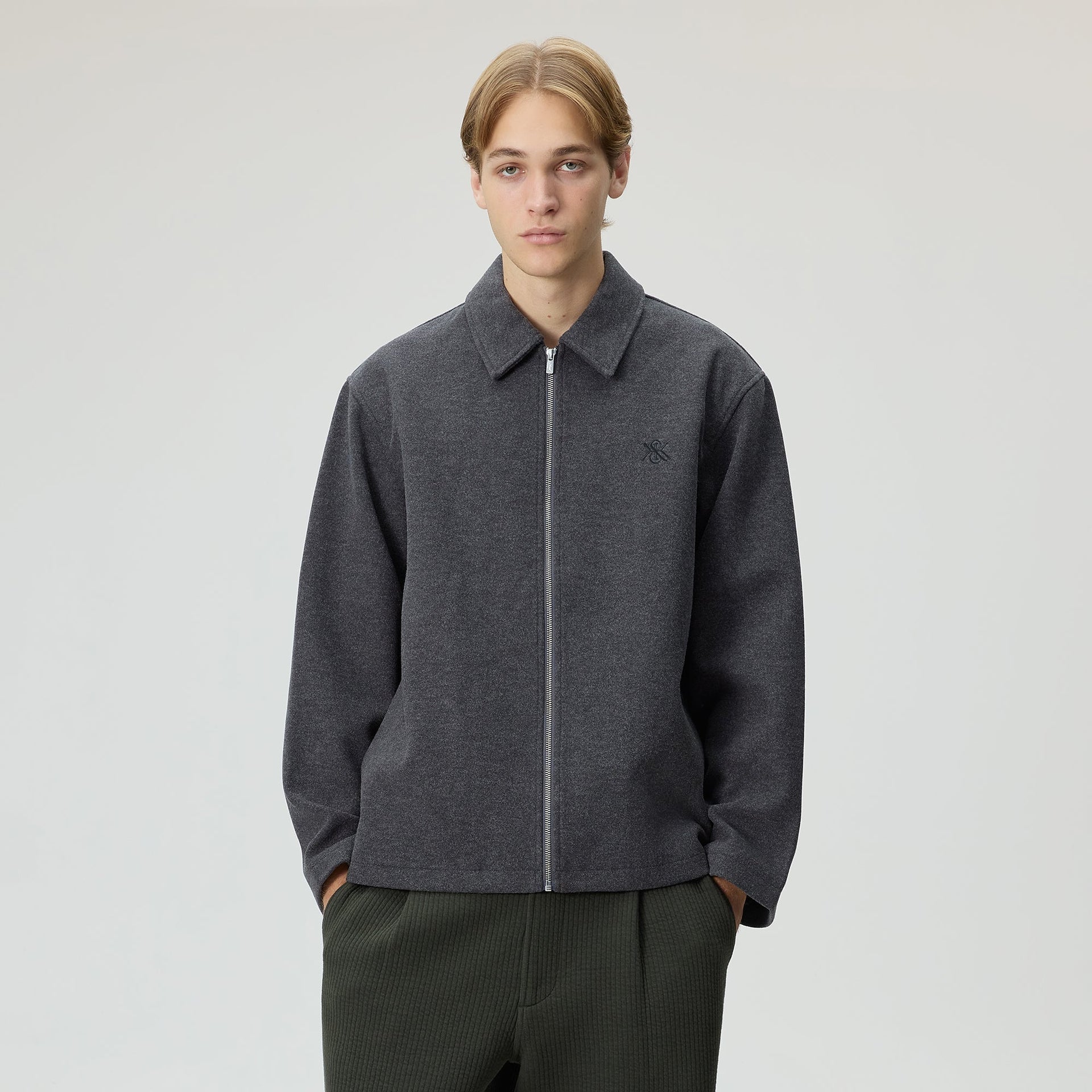 Kith Felted Jersey Lane Coaches Jacket - Heather Charcoal