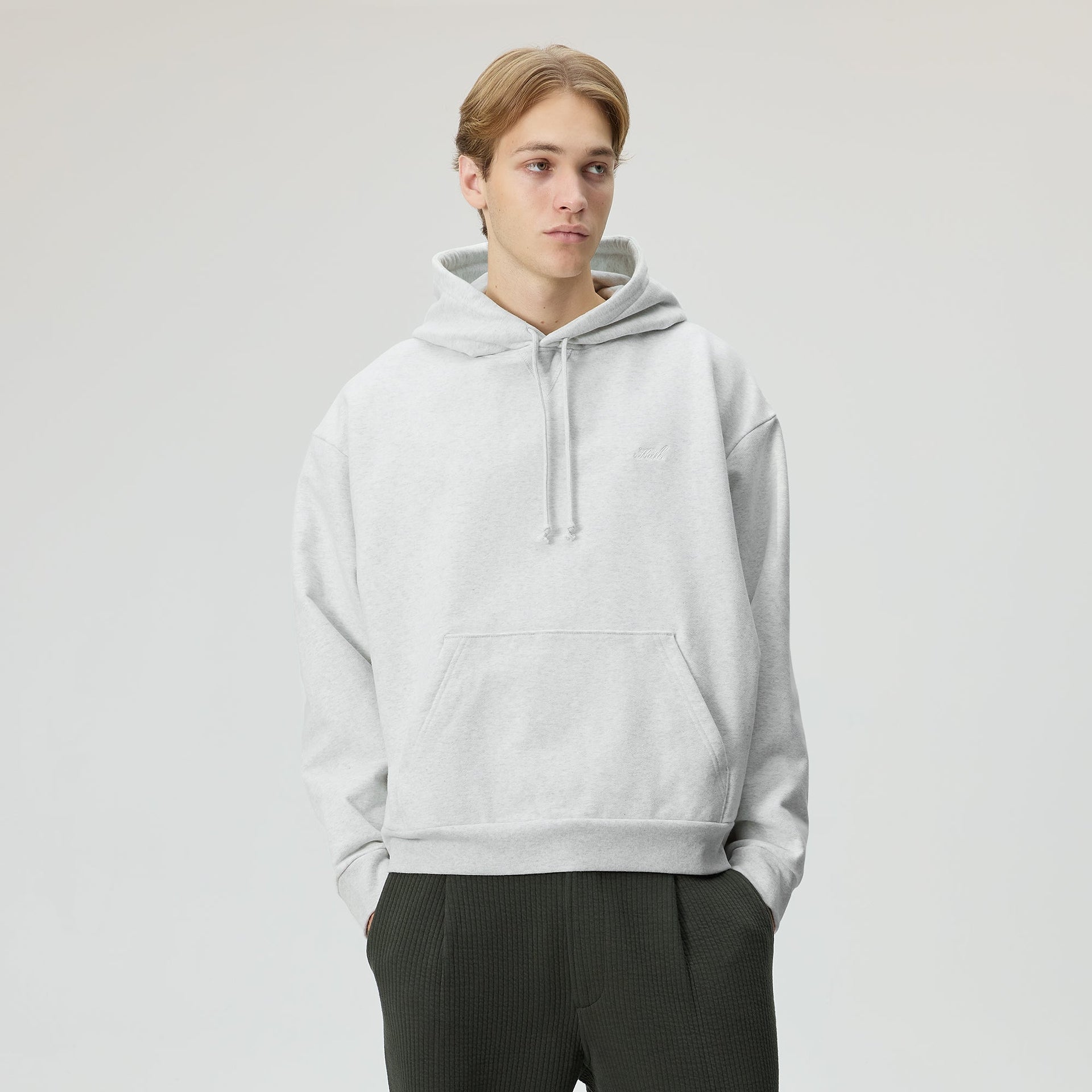 Kith Sueded French Terry Nelson Hoodie - Light Heather Grey