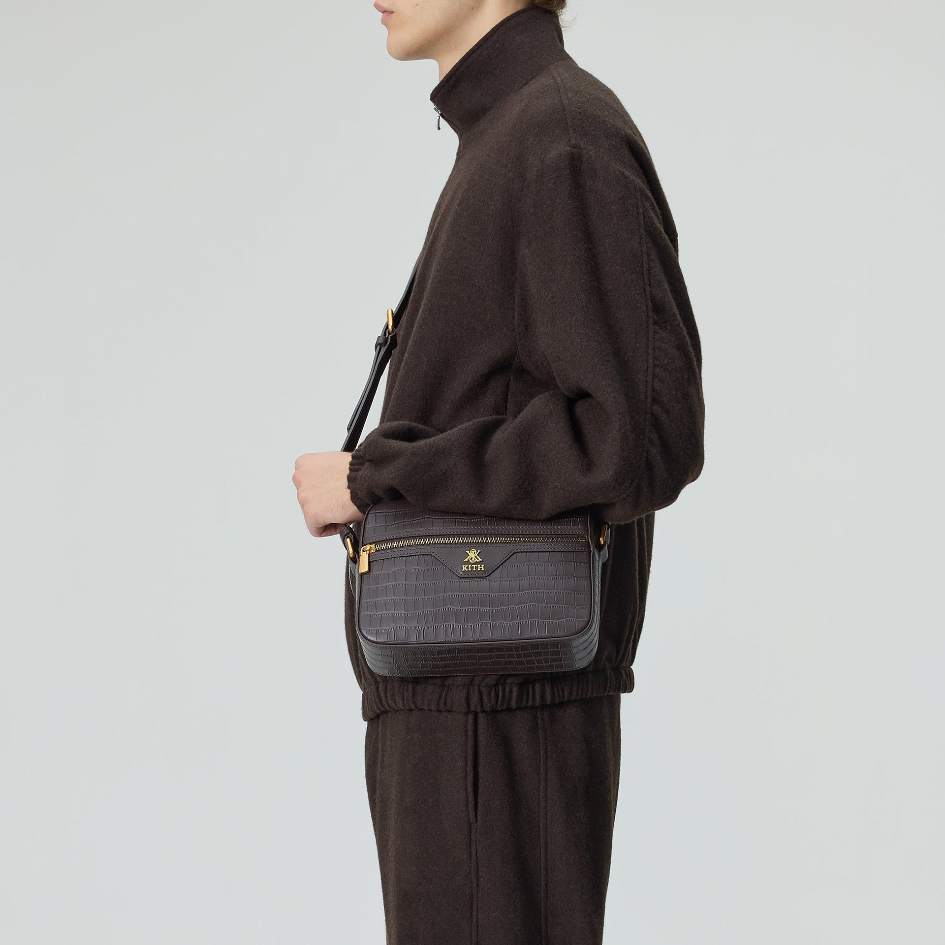 Kith Croc Debossed Leather Camera Crossbody - Incognito