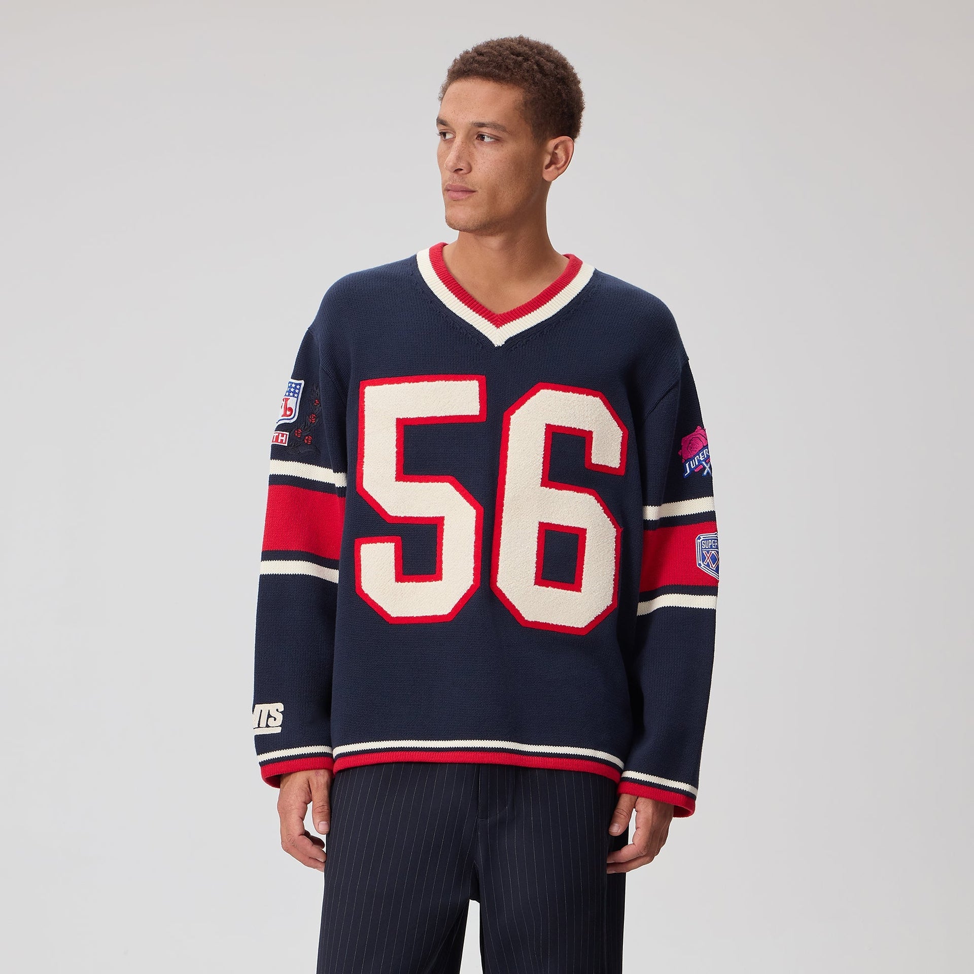 Kith for the NFL New York Giants V-Neck Beau Knit Sweater - Nocturnal