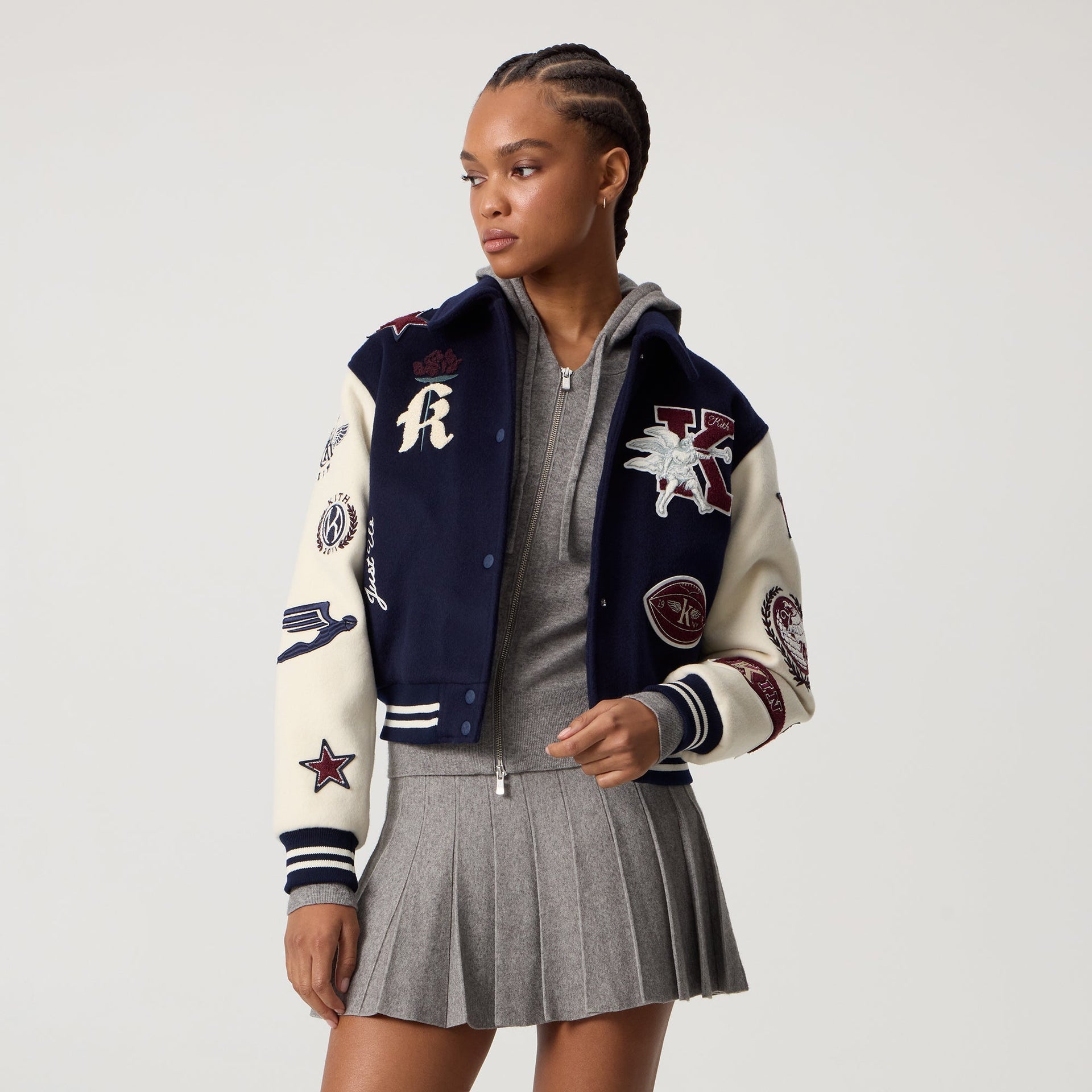 Kith Women Campbell II Melton Varsity Bomber Jacket - Nocturnal