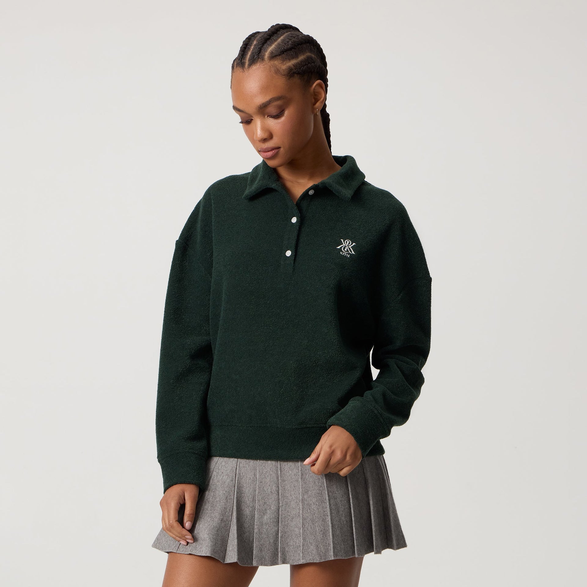 Kith Women Selma Boucle Towel Polo Long Sleeve - Stadium