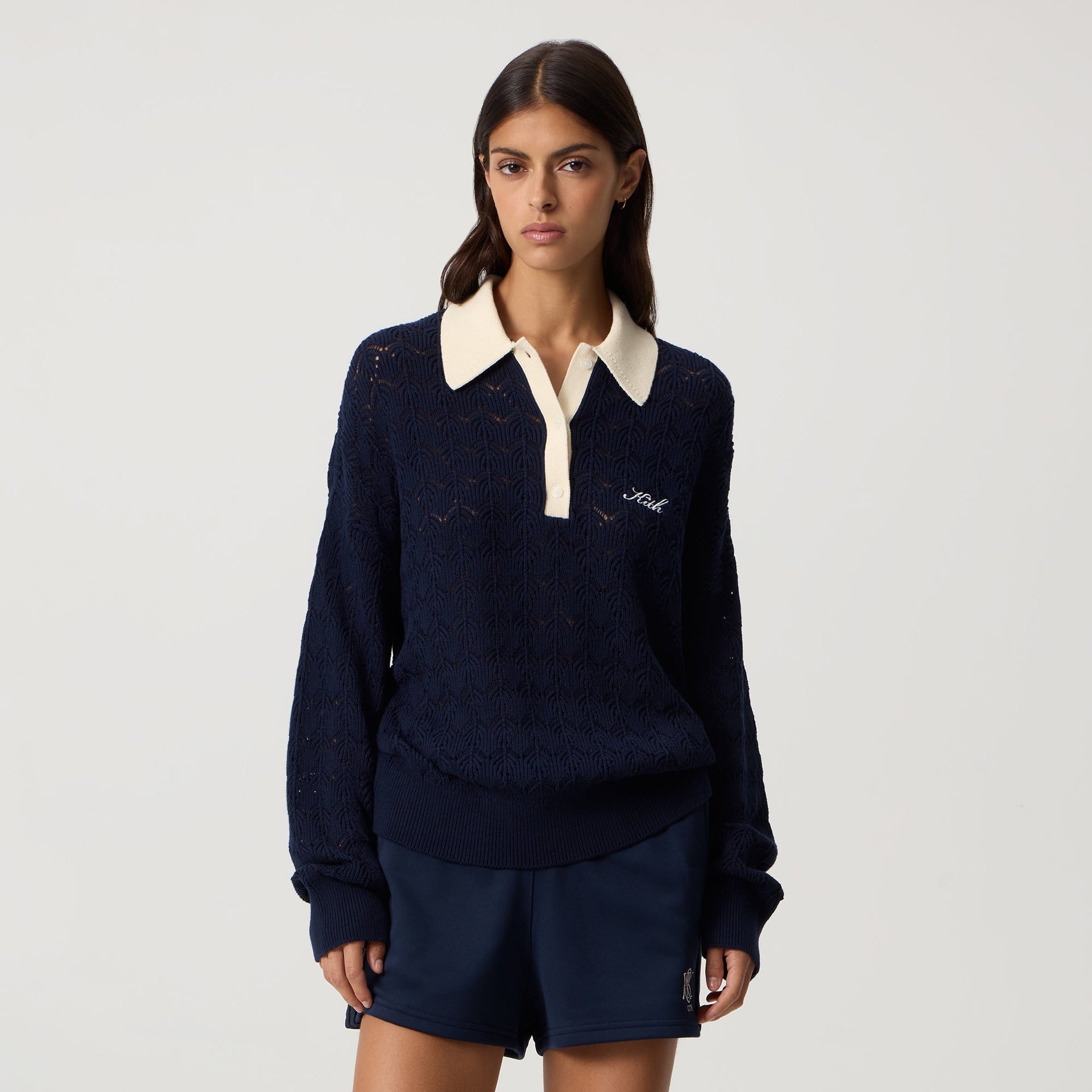 Kith Women Selma Crochet Polo Long Sleeve - Nocturnal
