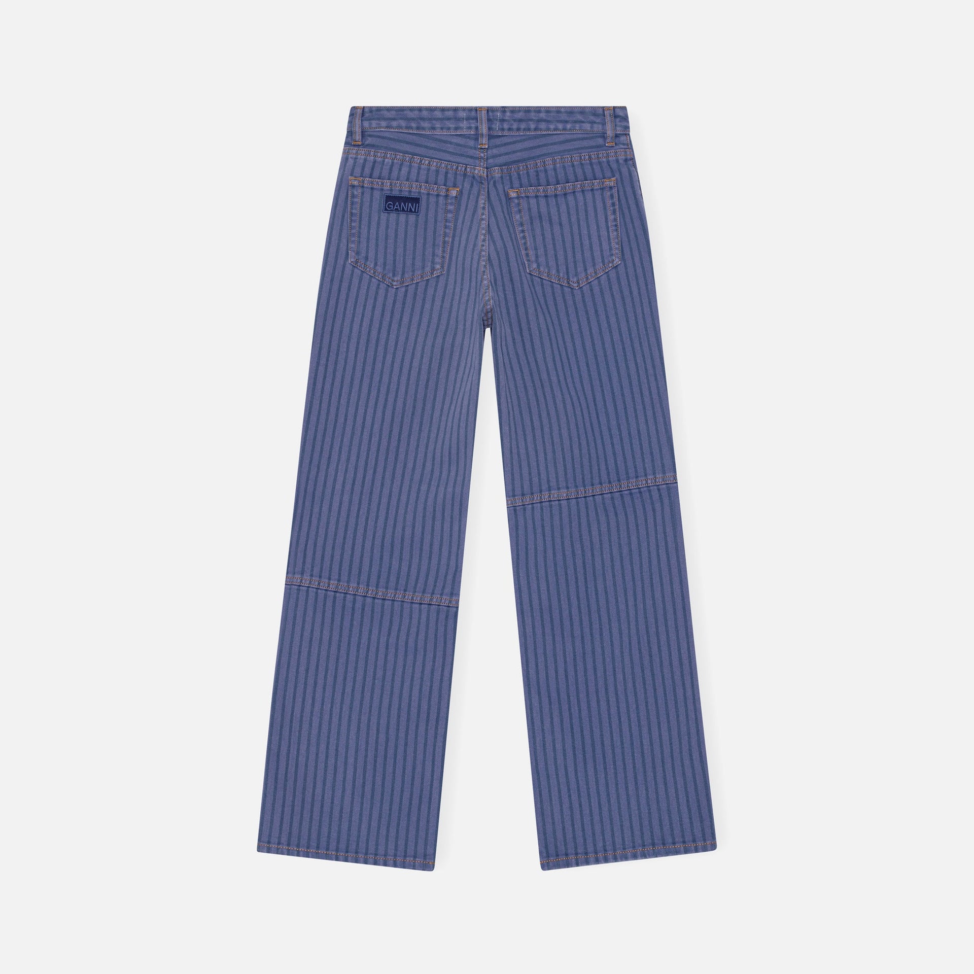 Pantalon en denim Ganni à rayures surteint - Bleu campagne