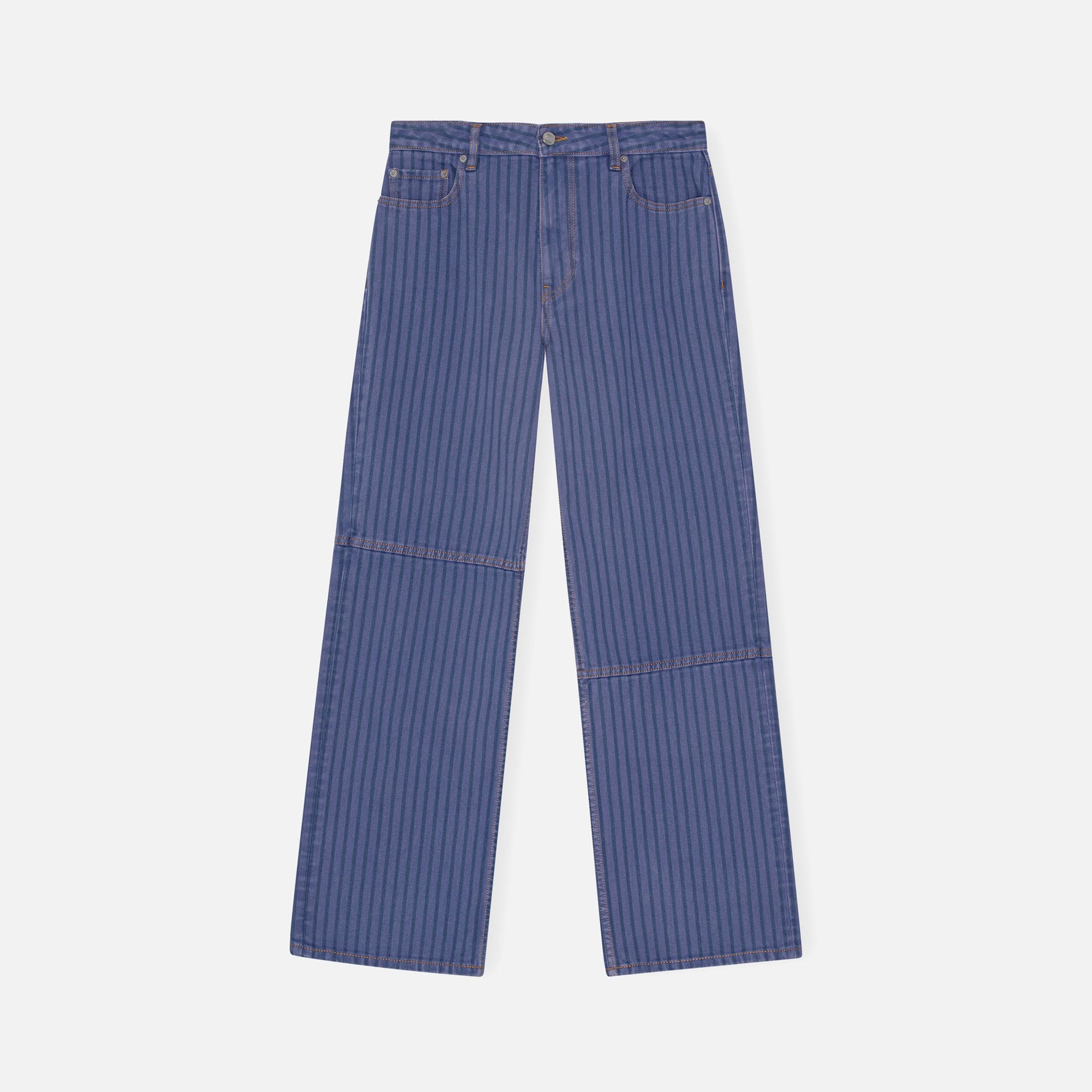 Pantalon en denim Ganni à rayures surteint - Bleu campagne