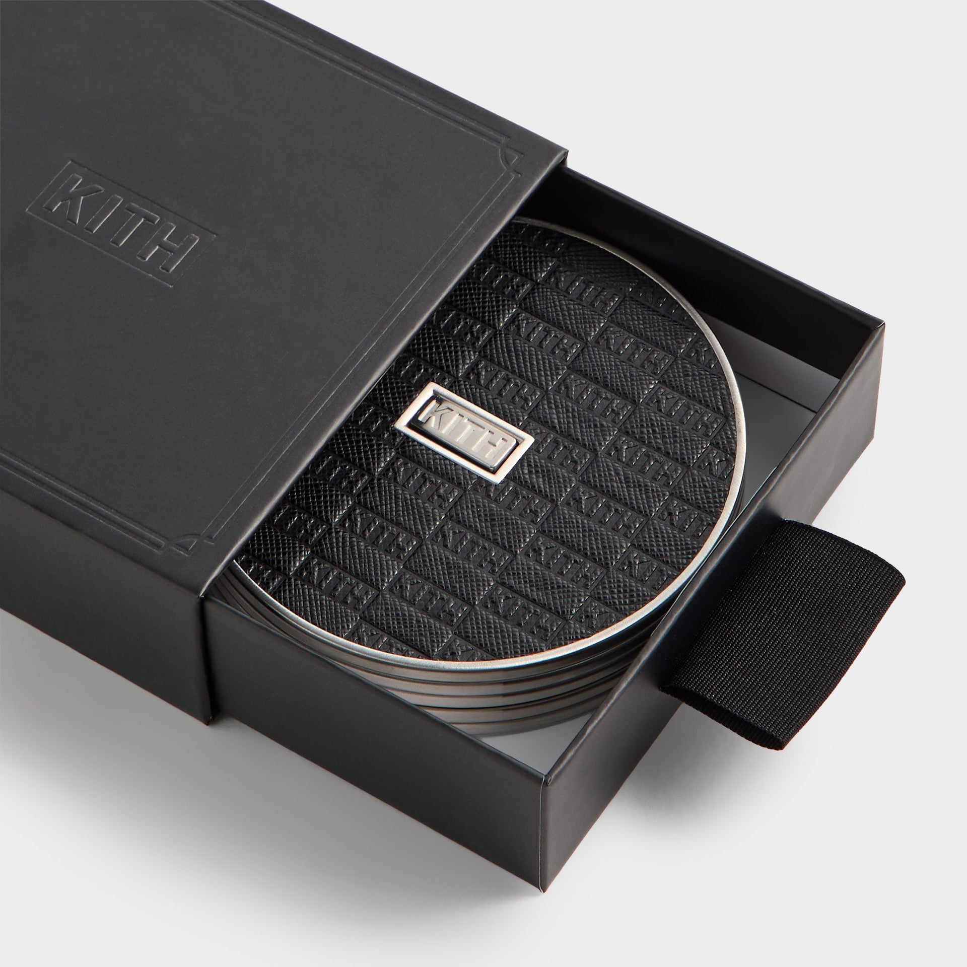 Kithmas Classic Logo Set of 4 Leather Coasters - Black