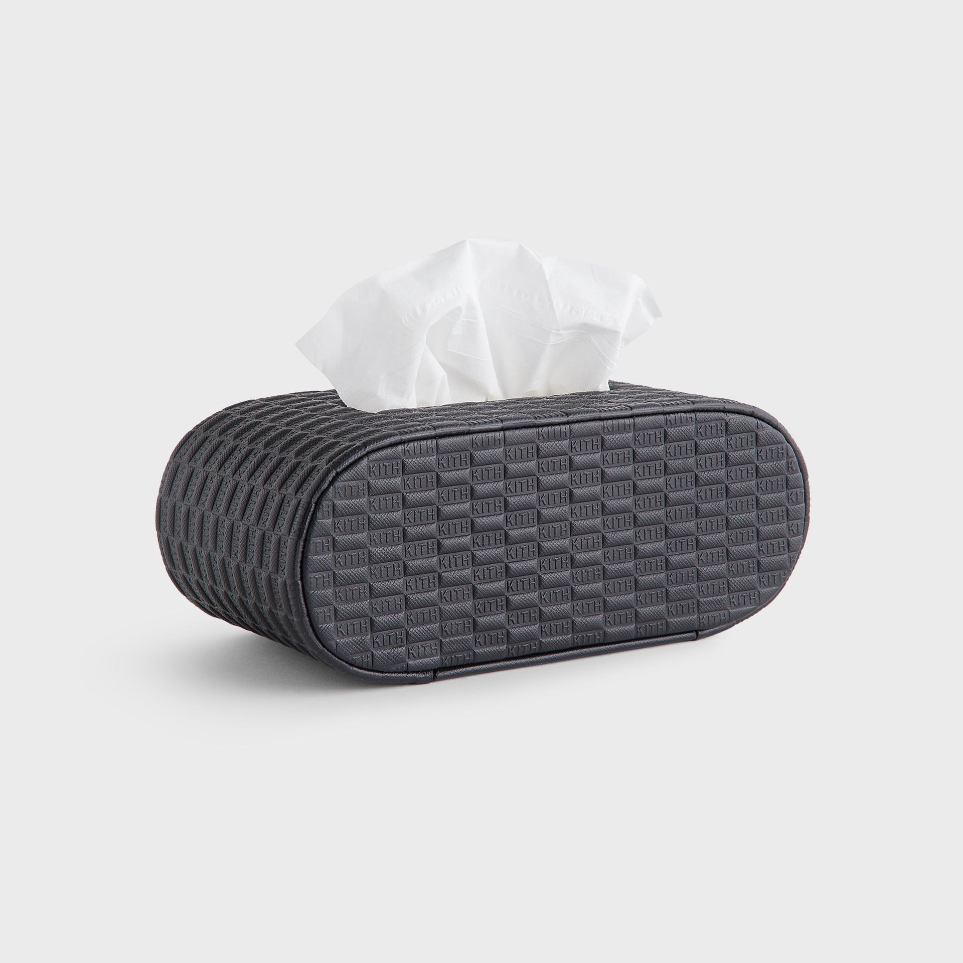 Kithmas Monogram Saffiano Leather Tissue Box - Black