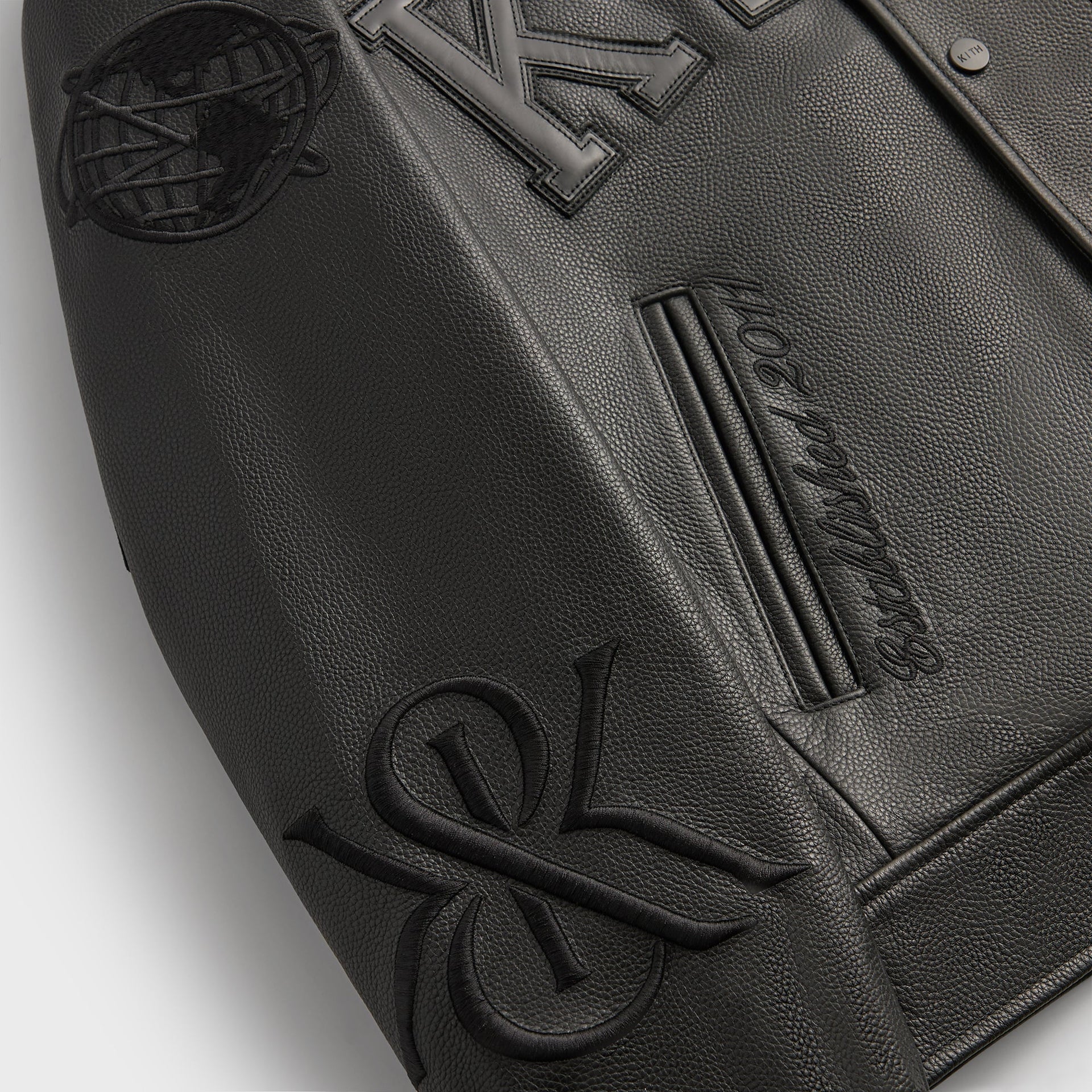 Kith Pebbled Leather Varsity Coaches Jacket - Black