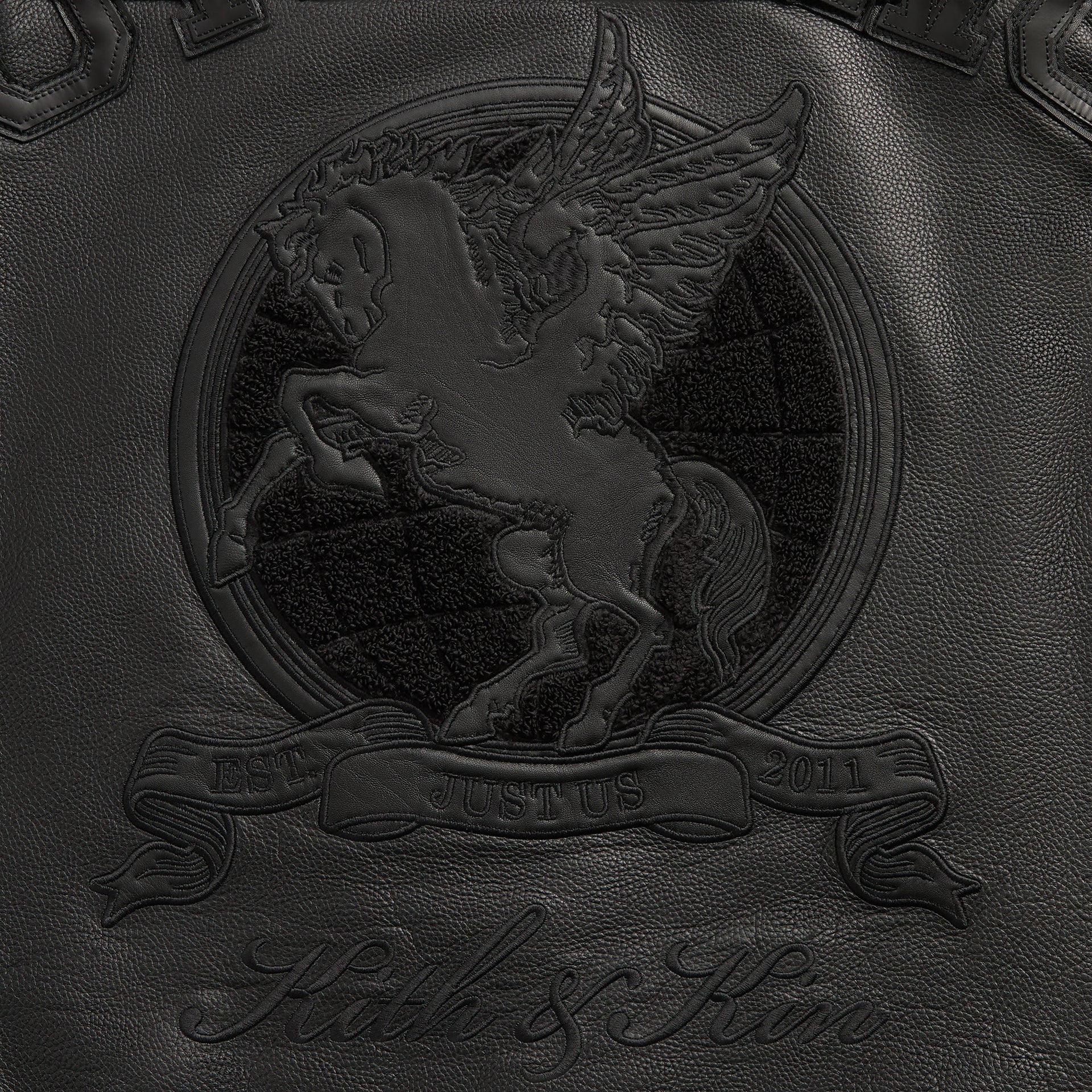 Kith Pebbled Leather Varsity Coaches Jacket - Black