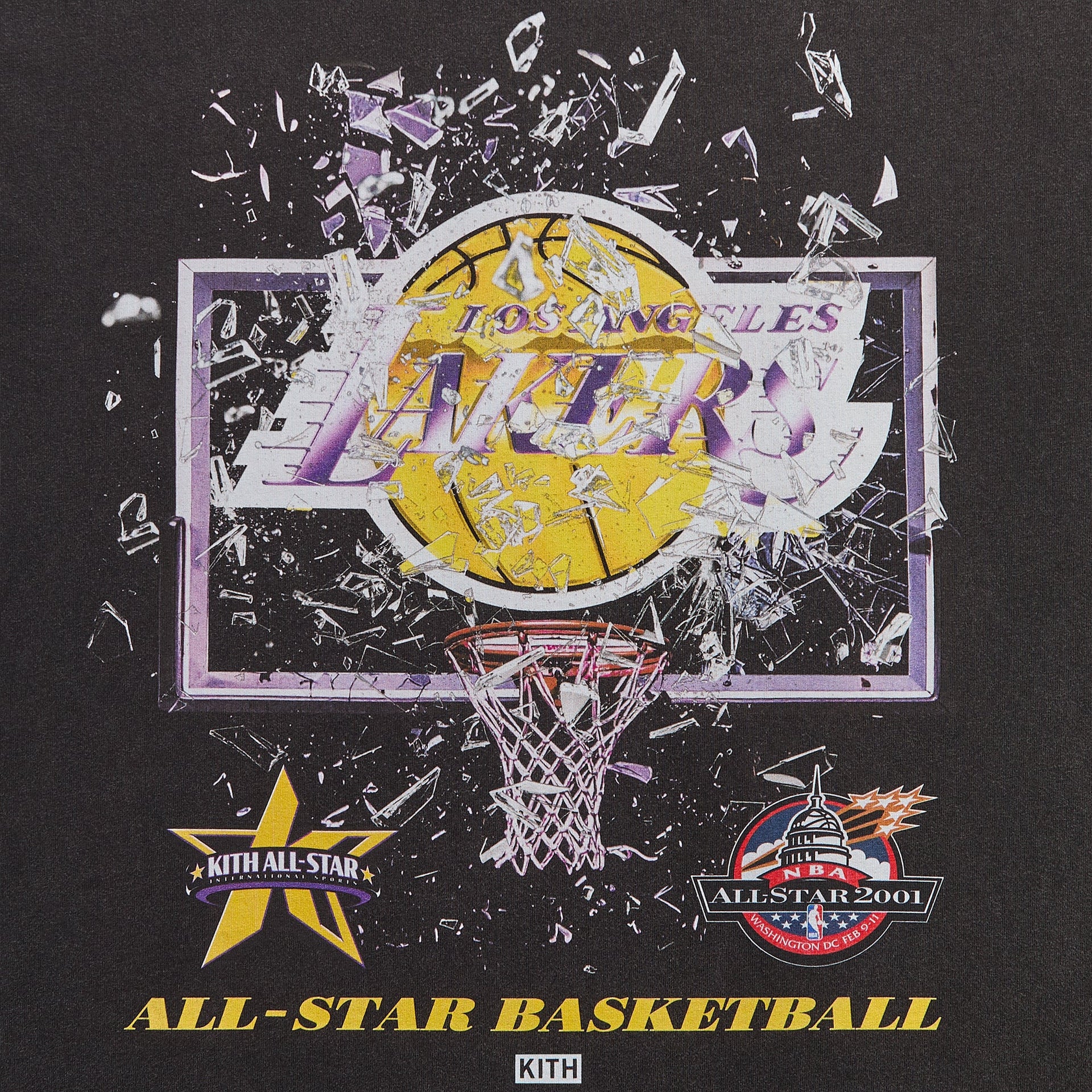 Kith for NBA All-Star Los Angeles Lakers Shattered Backboard Vintage Tee - Black