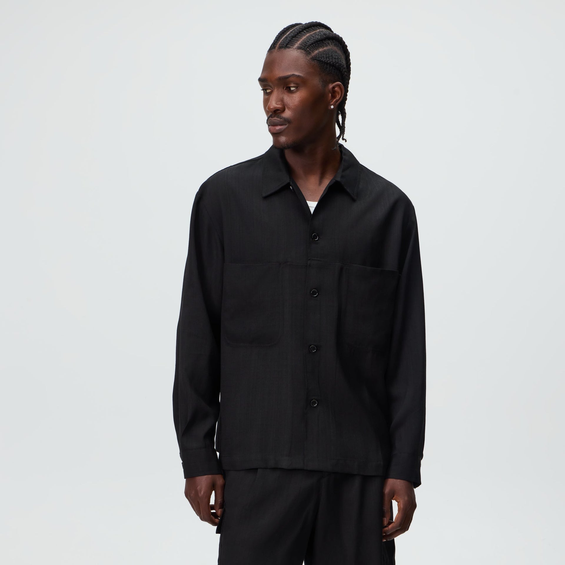 &Kin Textured Viscose Ace Buttondown - Black - PH