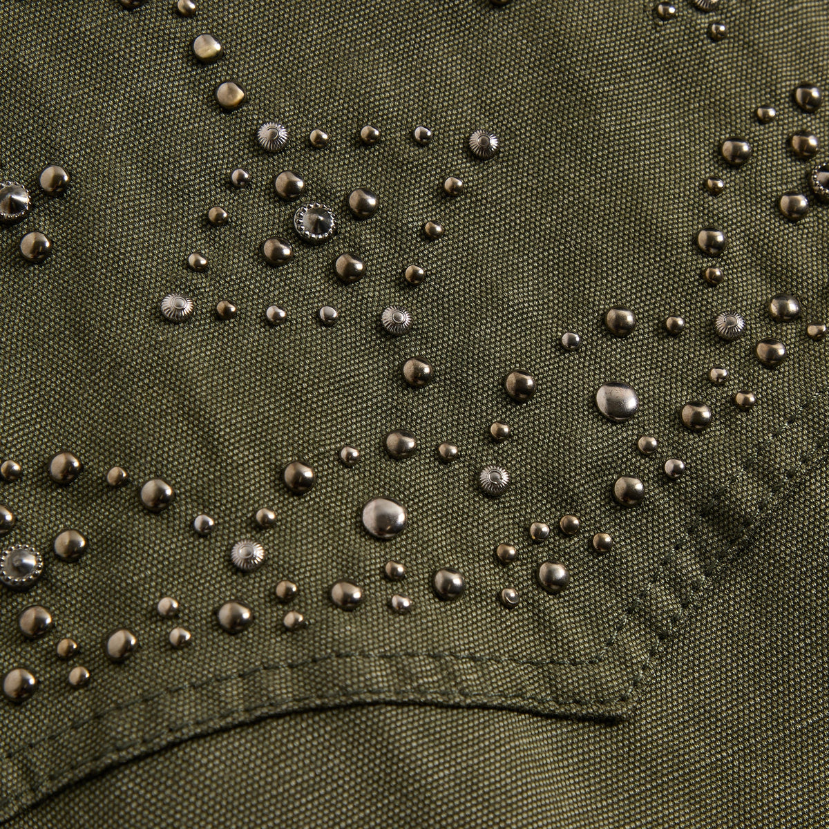 &Kin Studded Canvas Rhysand Jacket - Moss