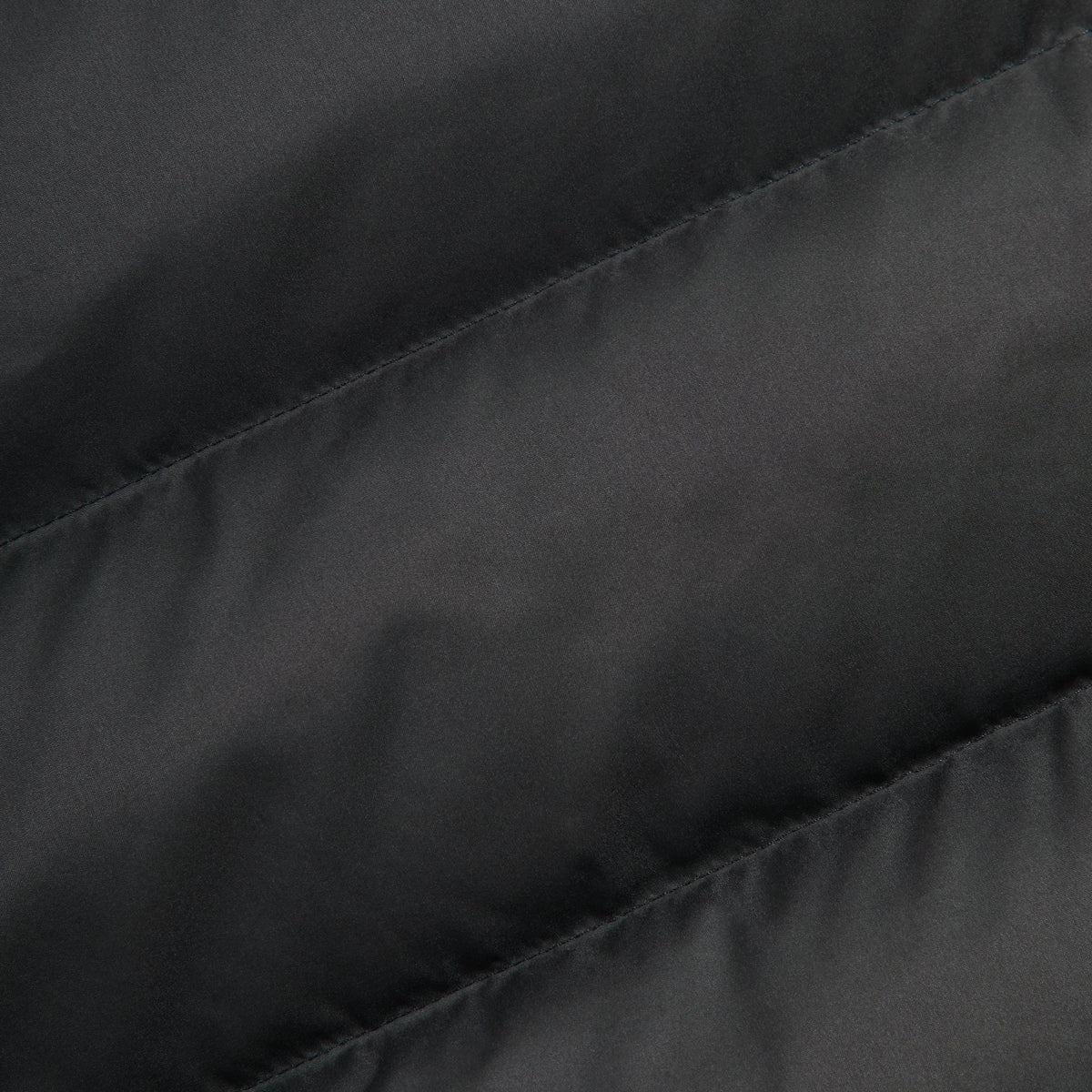 Close-up of black matte taffeta fabric of the Kith Cameron puffer jacket