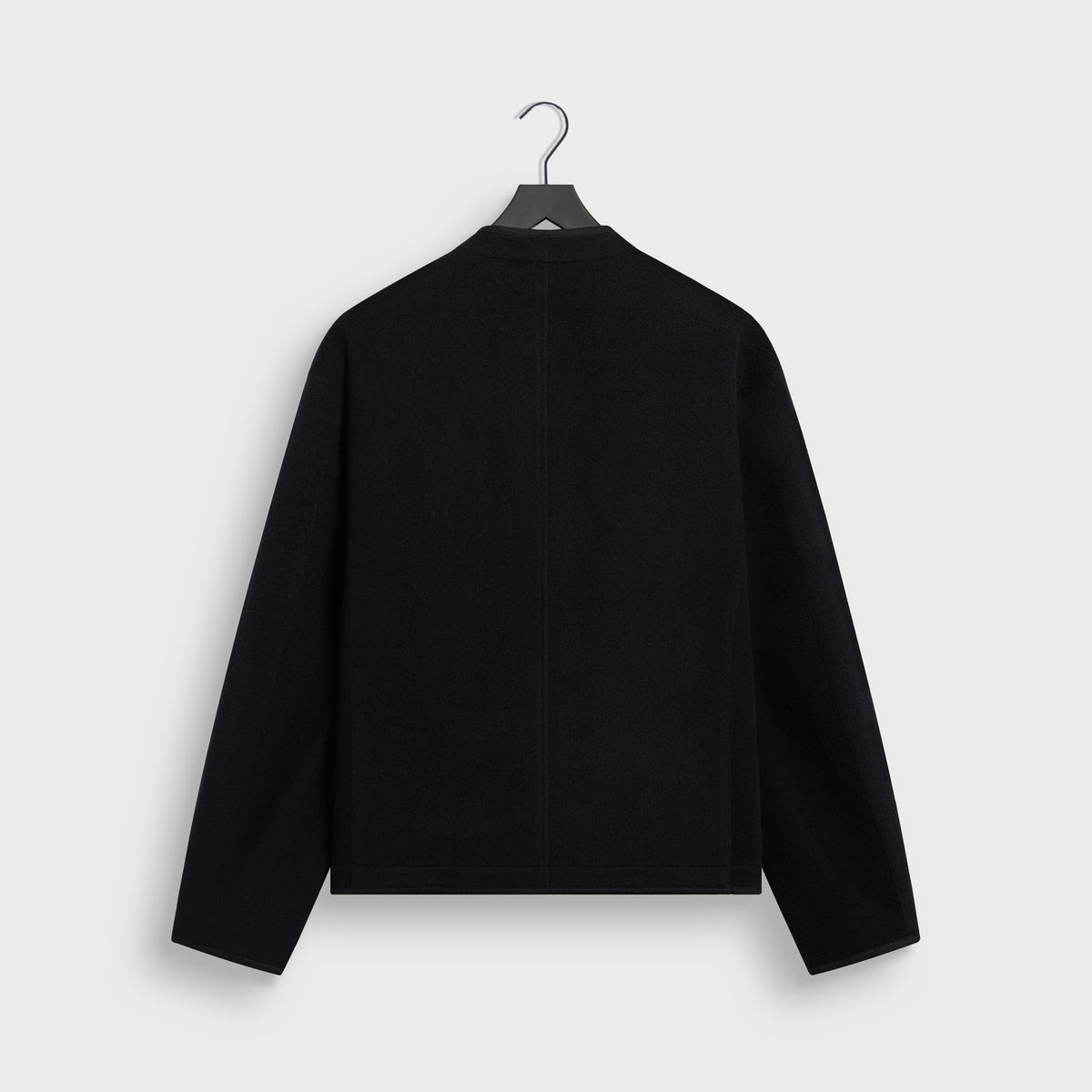 &Kin Wool Cashmere Bowie Jacket in black, back view, plain collarless wool jacket