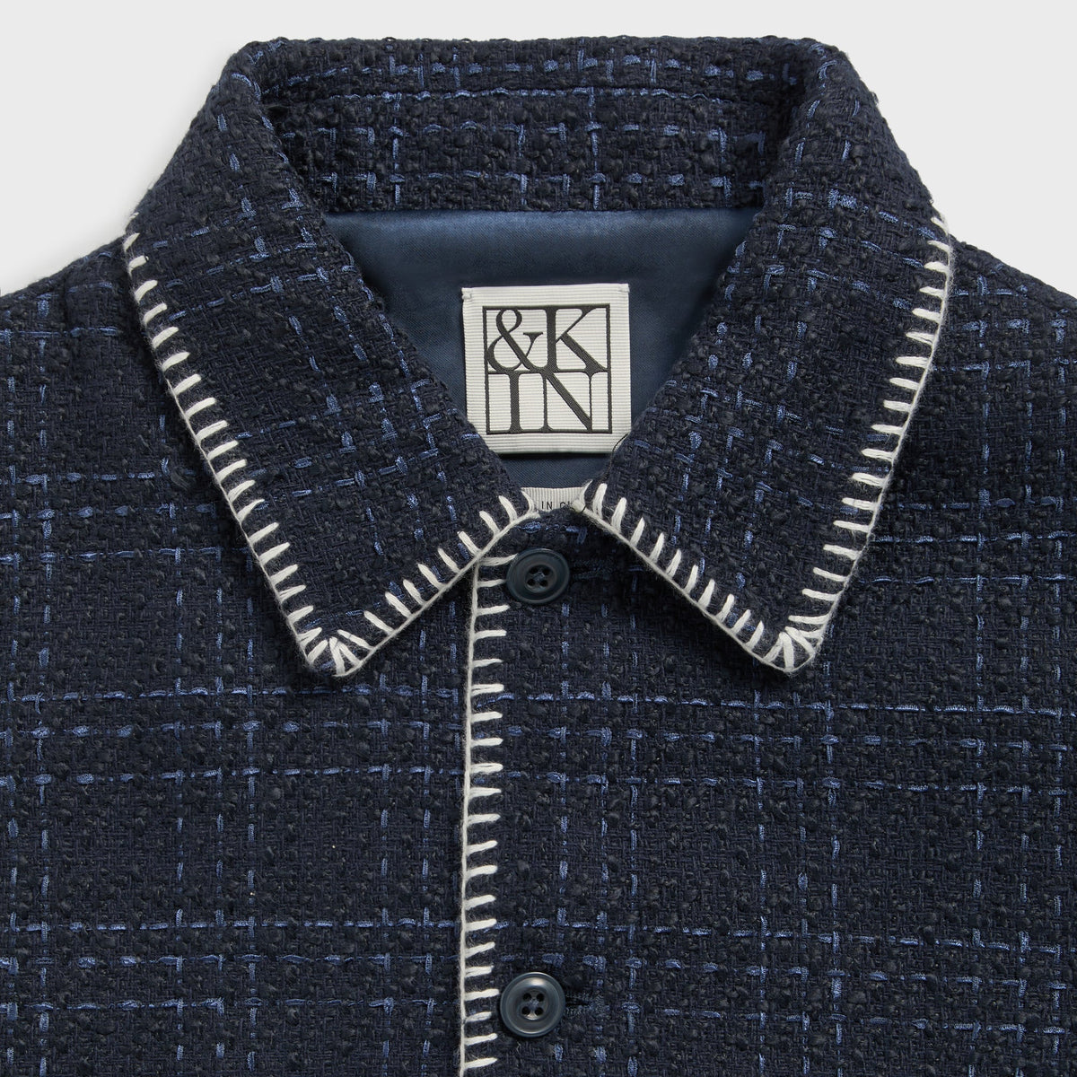 &Kin Tweed Boxy Collared Overshirt - Nocturnal