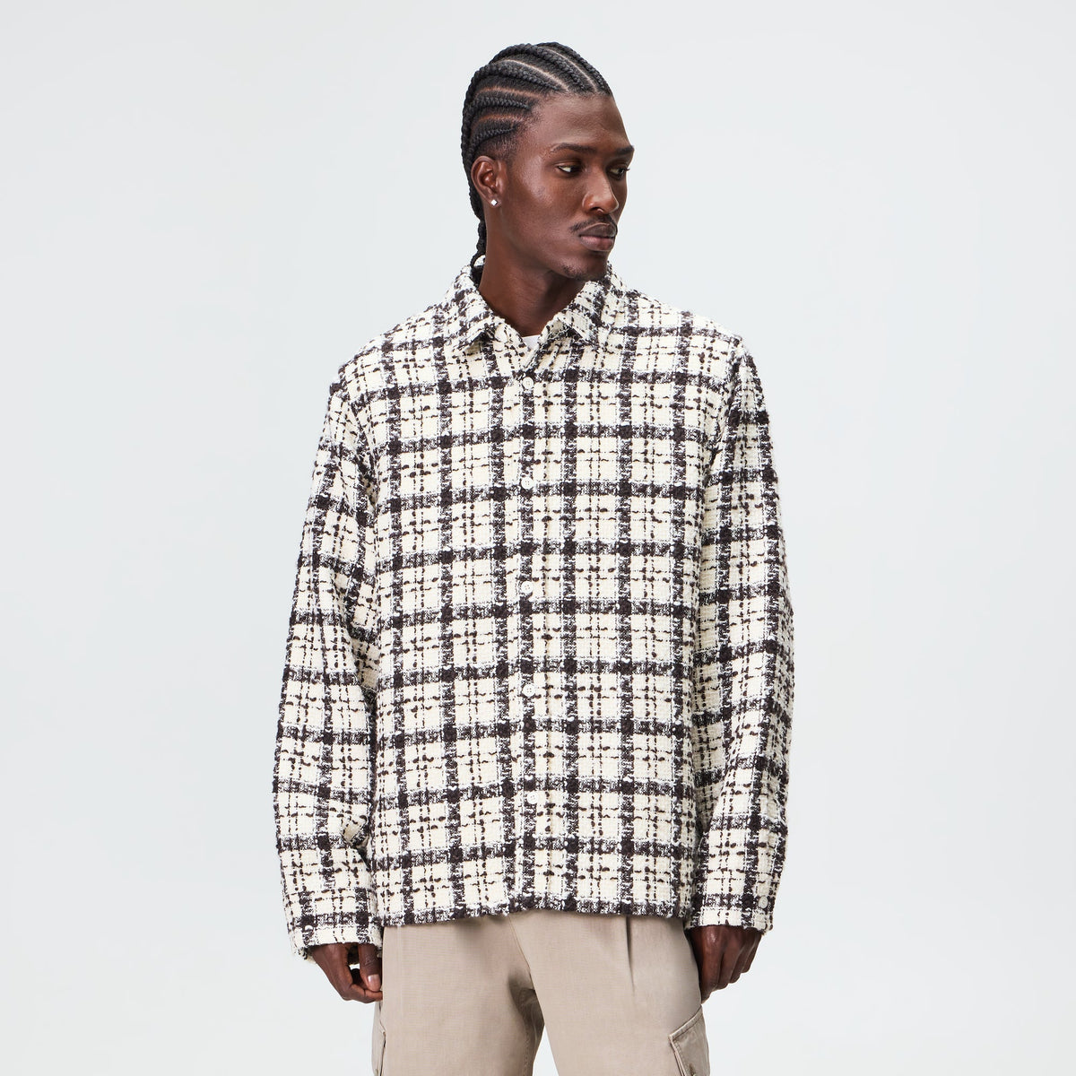 Kith Boucle Plaid Boxy Collared Overshirt - Sandrift