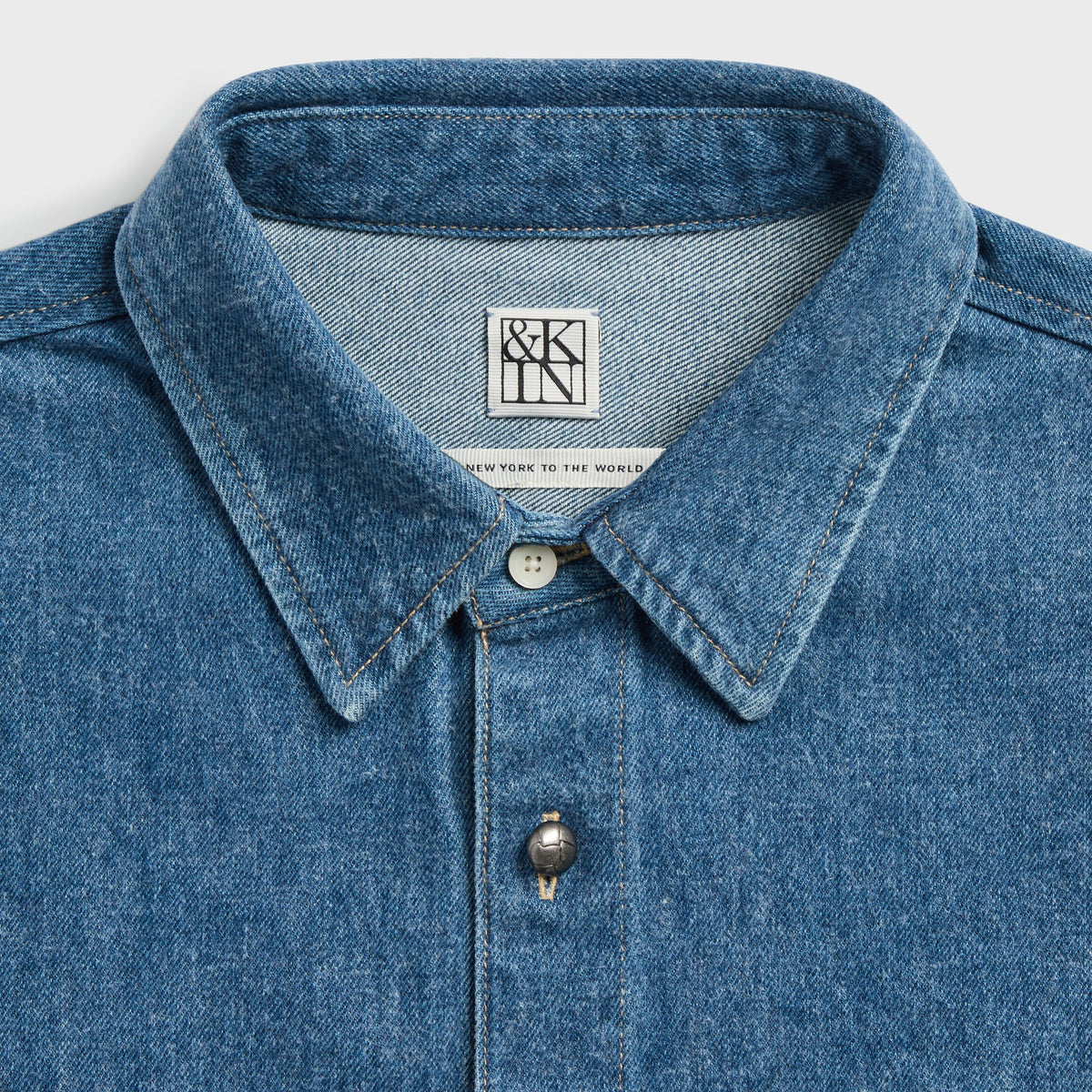 &Kin Brushed Denim Tomas Buttondown - Mid Indigo