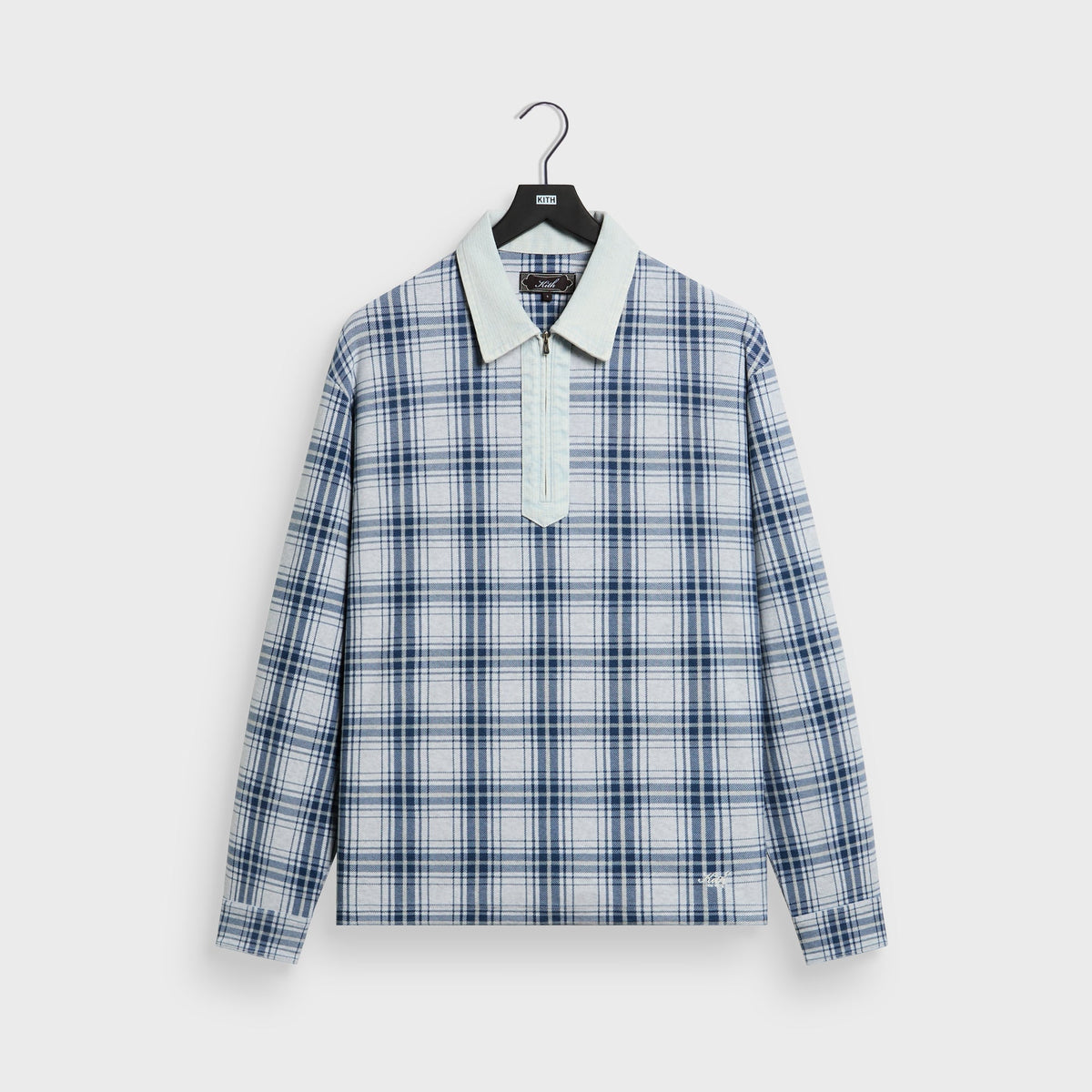 Kith Plaid Jersey Kurt Quarter Zip - Light Heather Grey - PH
