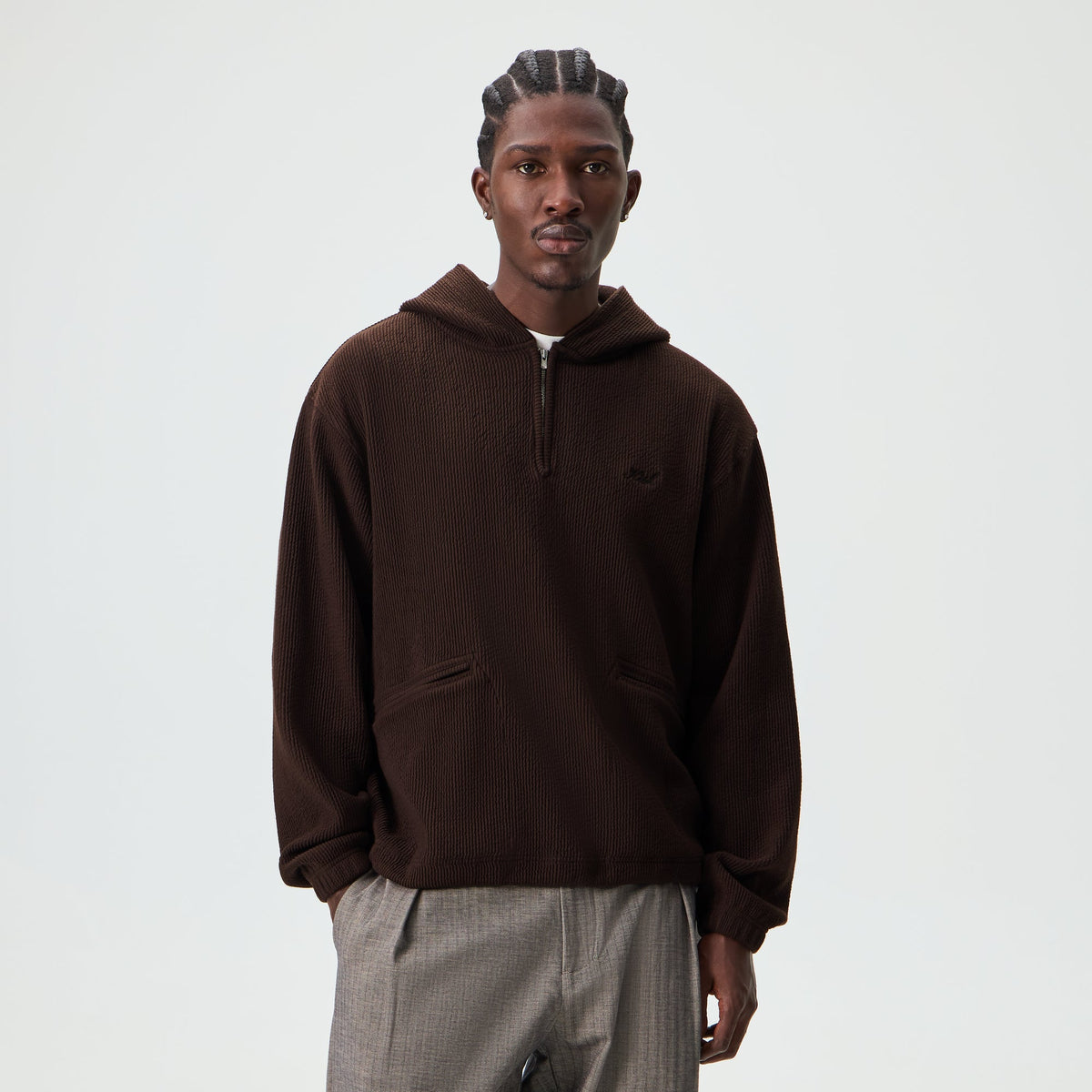 Kith Heavy Crepe Wilder Quarter-Zip Hoodie - Cacao