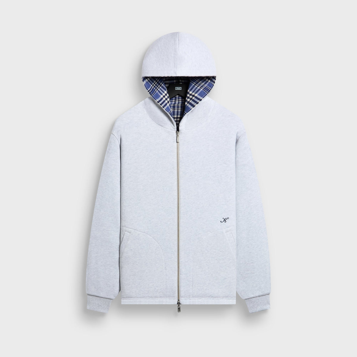 Kith Reversible Waffle Plaid Khenny Zip-Up Hoodie - Light Heather Grey - PH