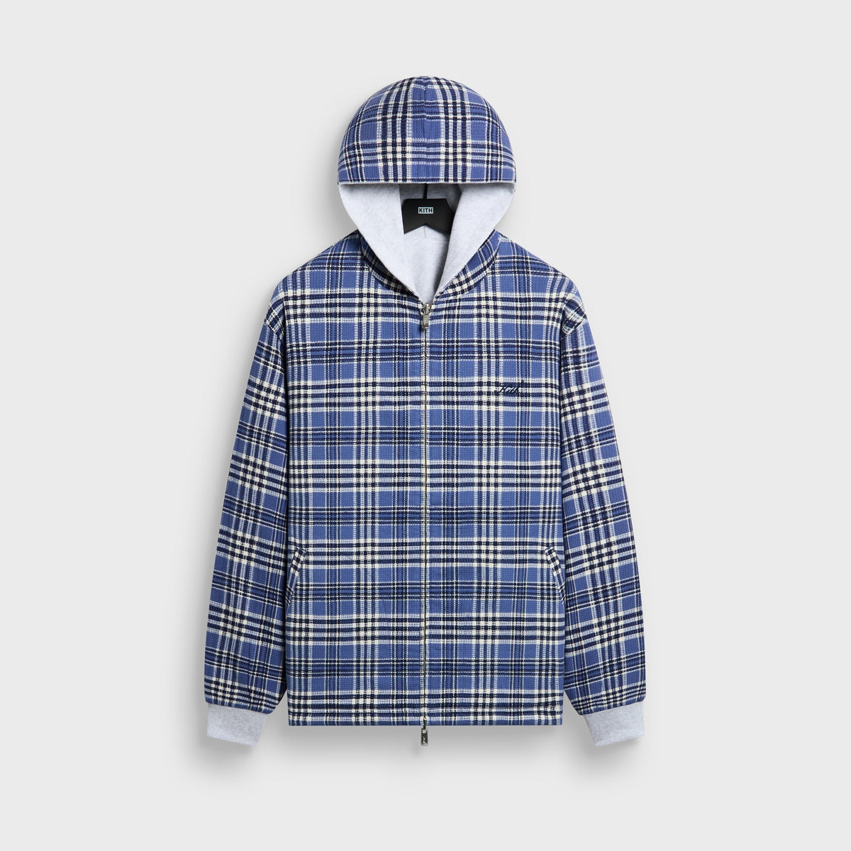 Kith Reversible Waffle Plaid Khenny Zip-Up Hoodie - Light Heather Grey - PH