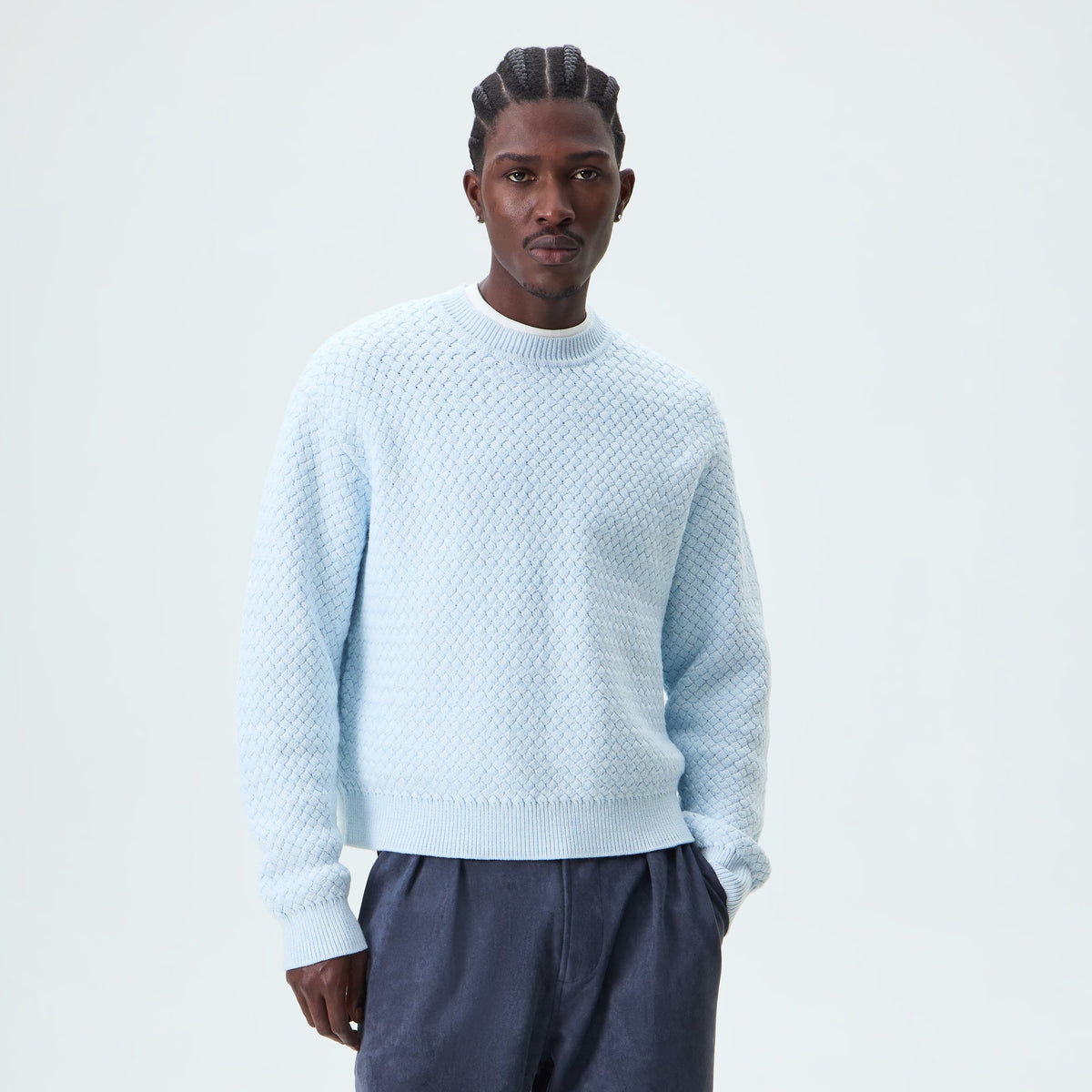 Kith Basketweave Lewis Crewneck - Light Blue Heather