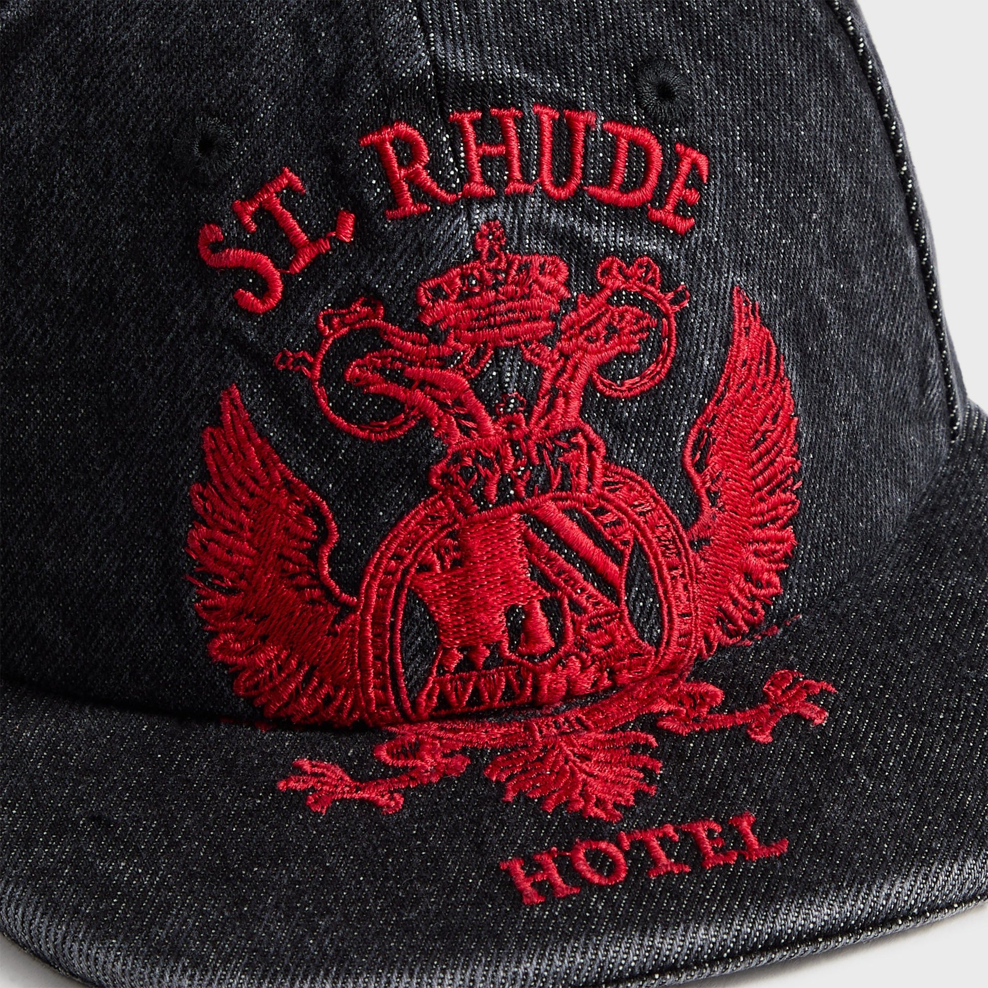 Rhude St. Rhude Seal Denim Curved Brim Cap - Agoura Black / Red