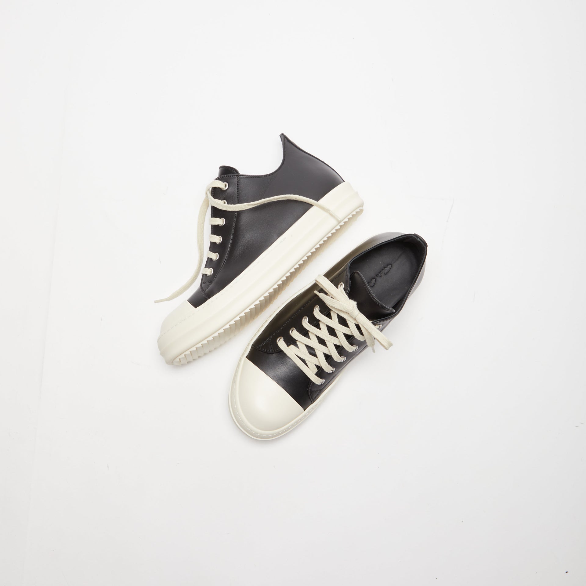 Rick Owens Porterville Low Sneaks - Black / Milk / Milk Scarpe in Pelle