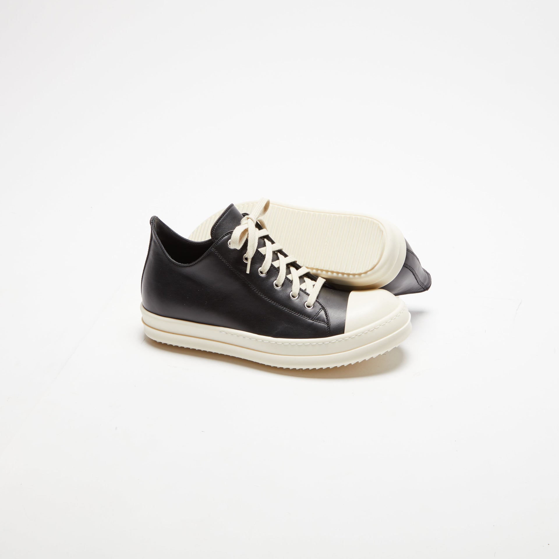 Rick Owens Porterville Low Sneaks - Black / Milk / Milk Scarpe in Pelle