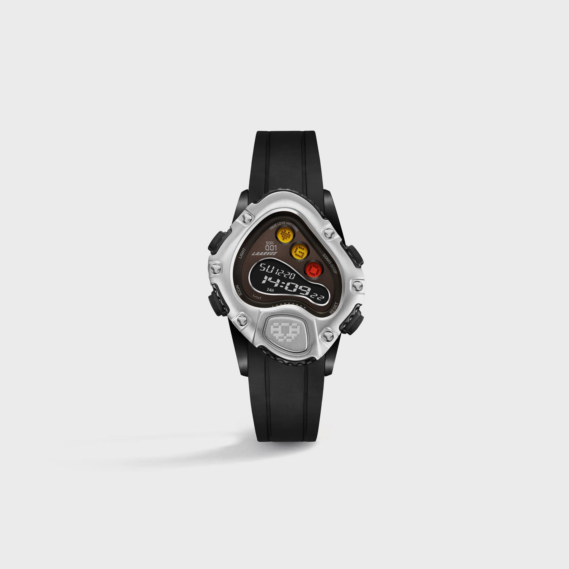 LAARVEE Sinngouki Precision LCD Digital - Black Rubber Case / Brushed Silver Bezel / Black Dial