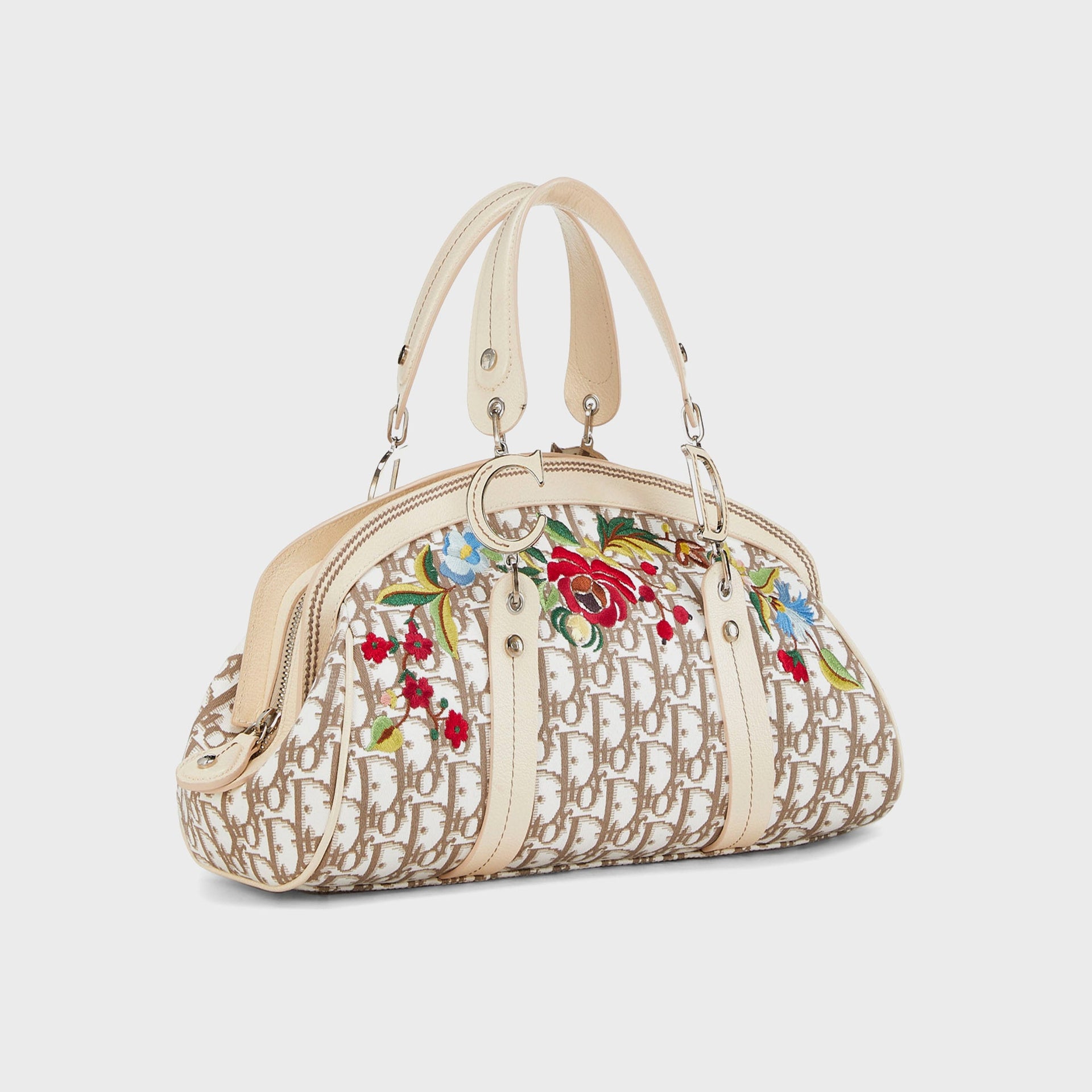 Sacoche WGACA Christian Dior à cadre brodé HB - Beige